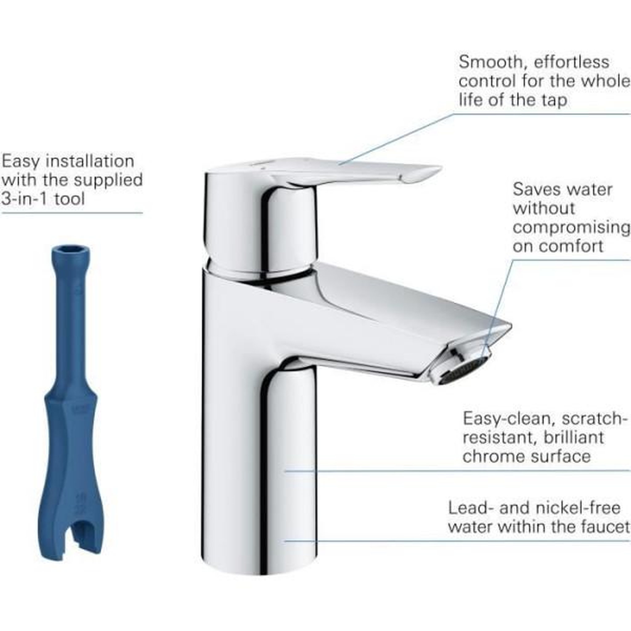 Voir la diapositive 6 : Grohe Mitigeur monocommande lavabo grohe start - taille s - limiteur de température - économie d'eau - 23550002
