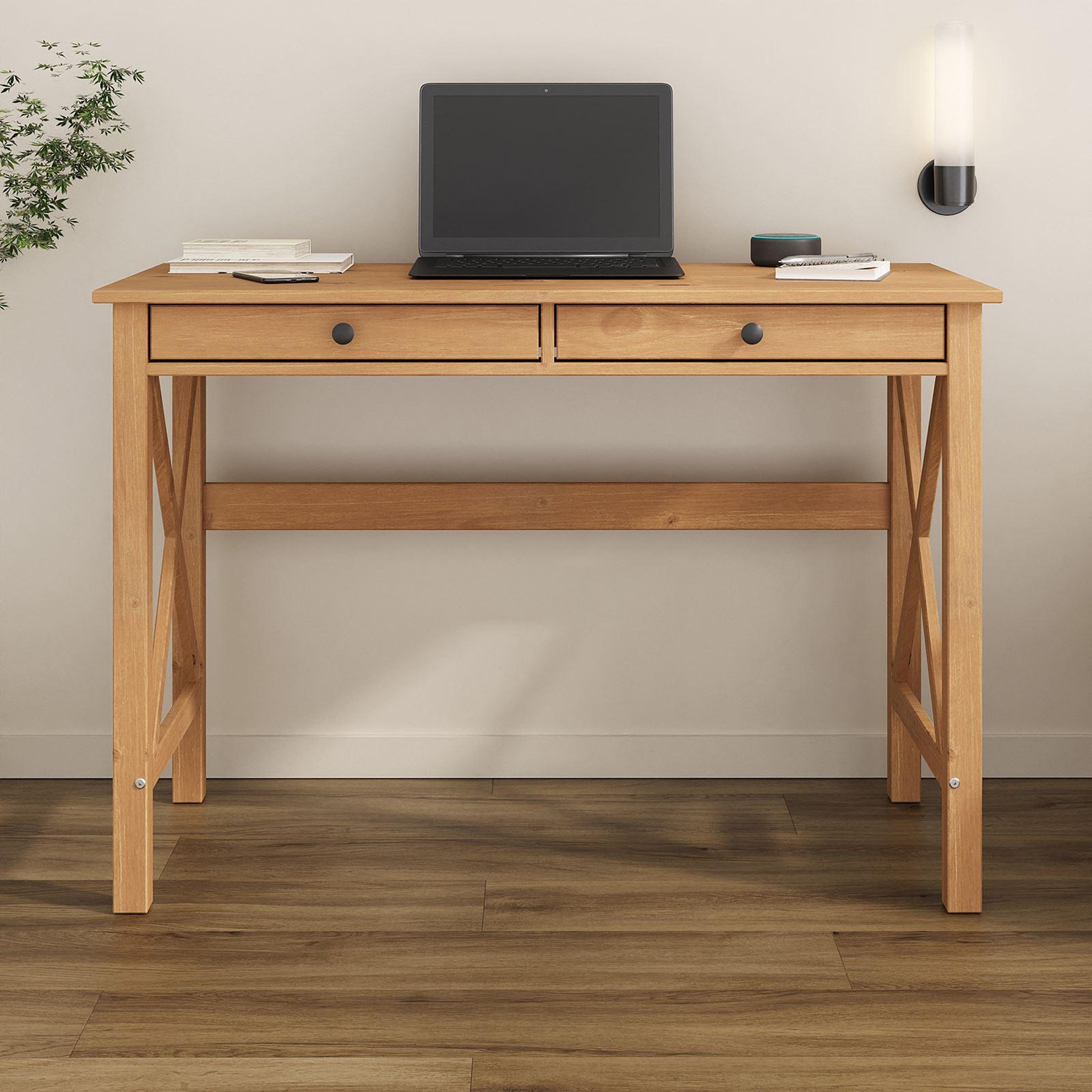 Voir la diapositive 2 : IDIMEX Bureau adrian l 110 cm 2 tiroirs en bois massif