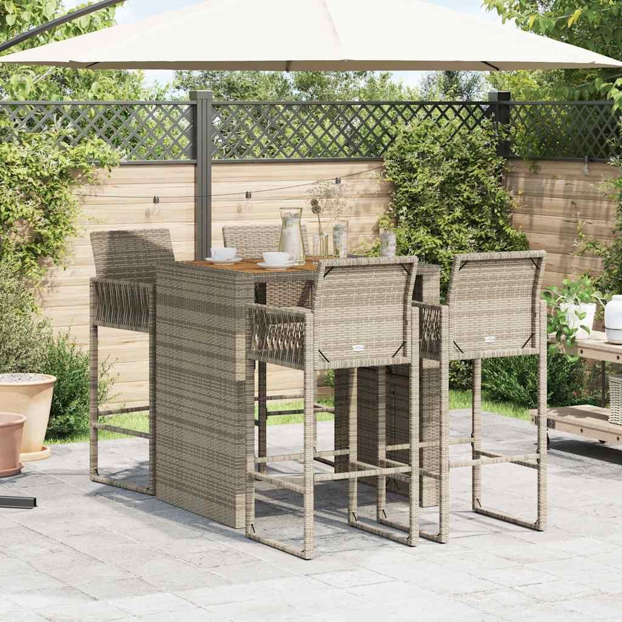 Voir la diapositive 3 : VIDAXL Ensemble de bar de jardin 5 pcs sans coussins gris poly rotin
