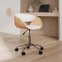 Voir la diapositive 2 : Rendez vous déco Chaise de bureau pivotante sur roulettes en bois et PU blanc - Adelmar