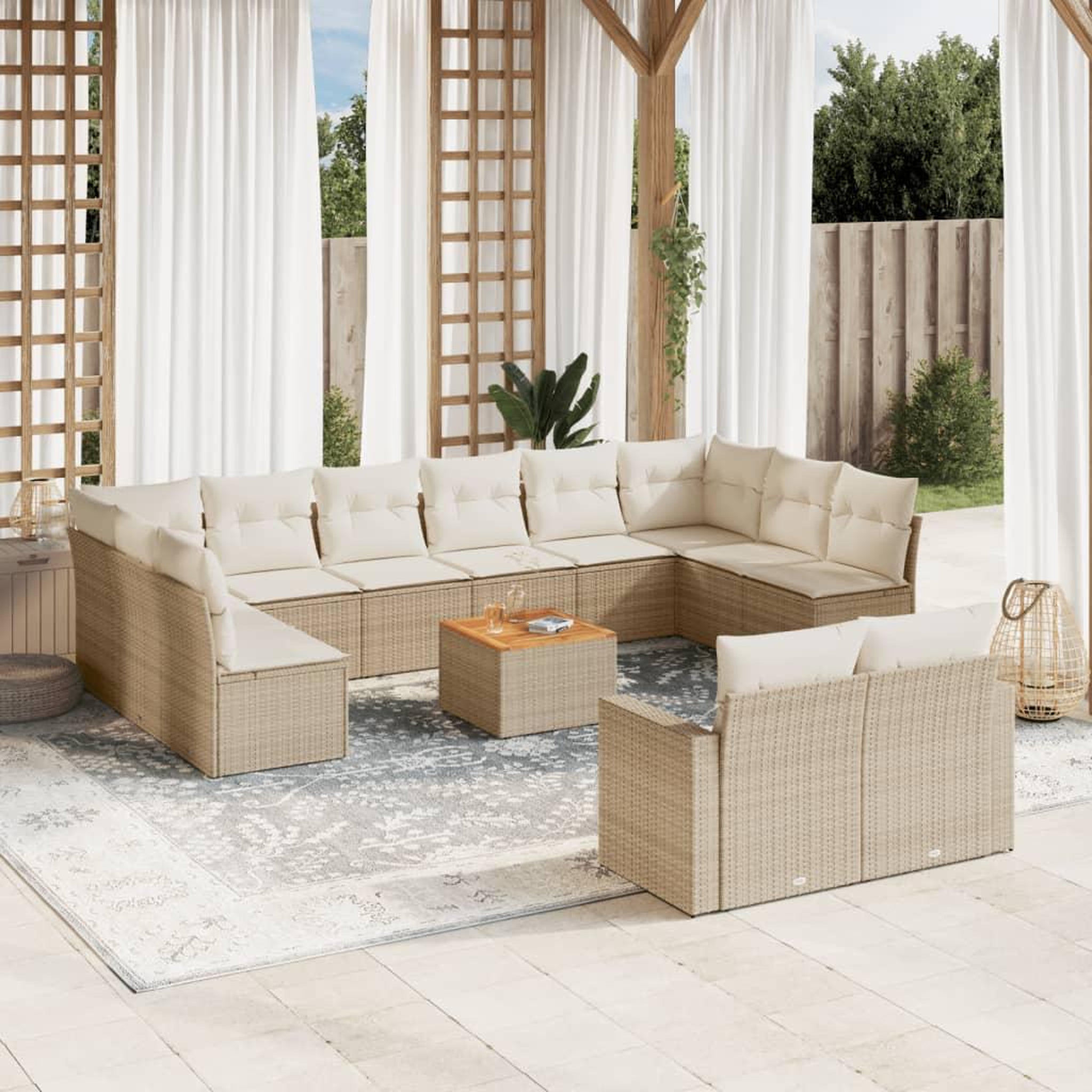 VIDAXL Salon de jardin avec coussins 13 pcs beige resine tressee