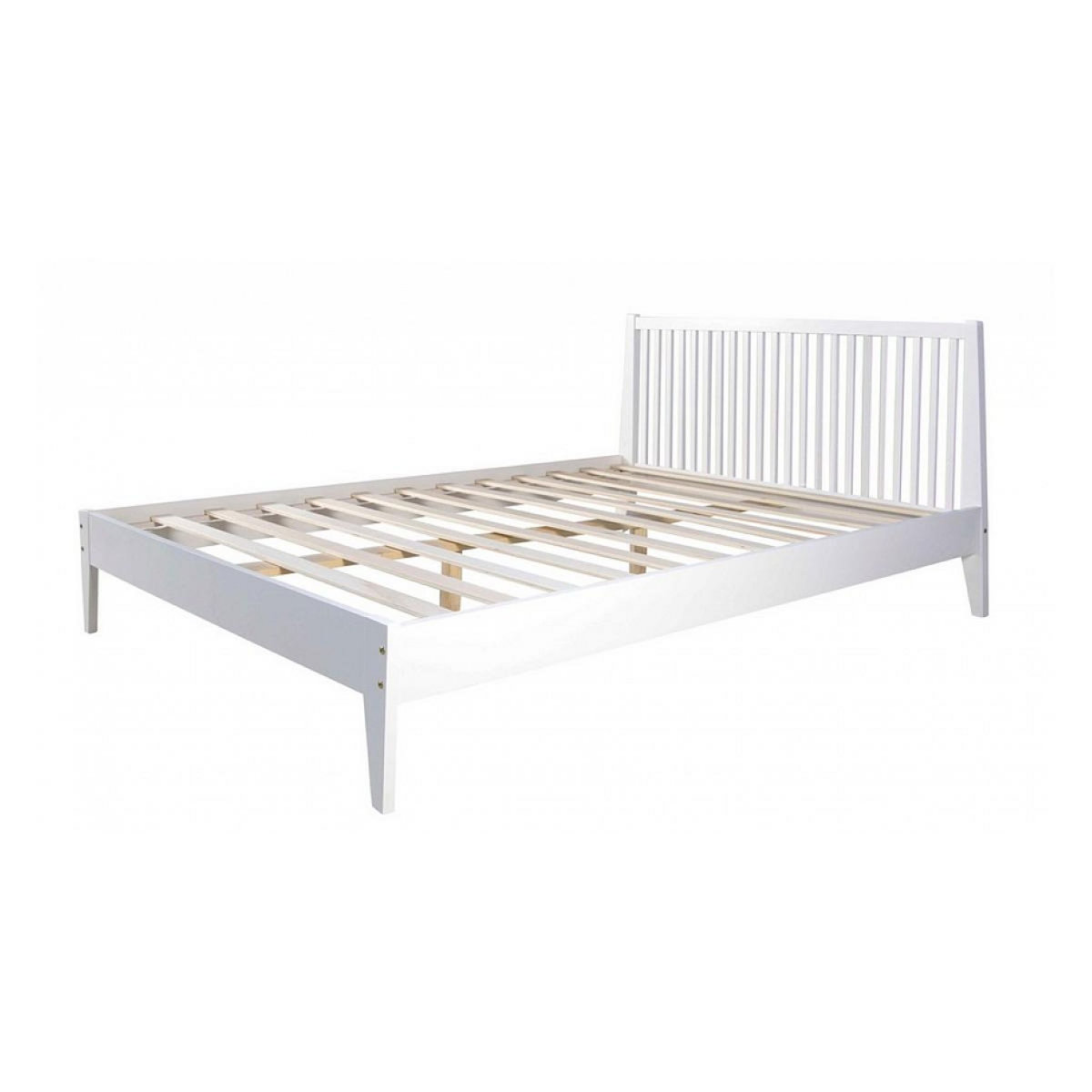 HomeStyle4U Lit double en bois massif 140x200cm blanc pin lit futon a lattes cadre de lit