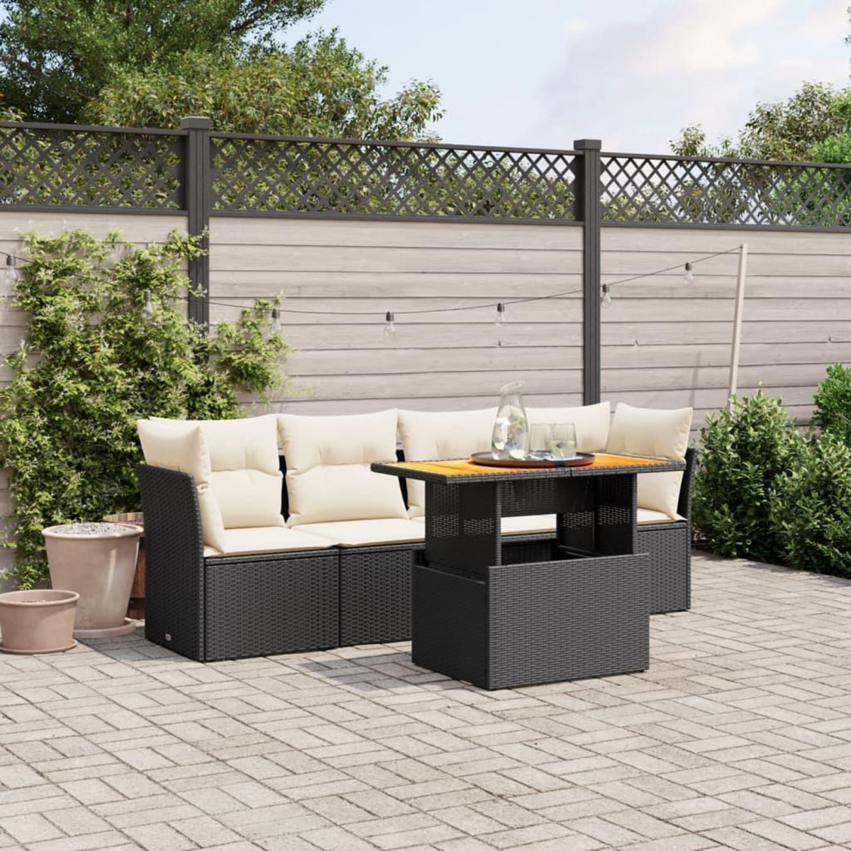 VIDAXL Salon de jardin 5 pcs avec coussins noir resine tressee