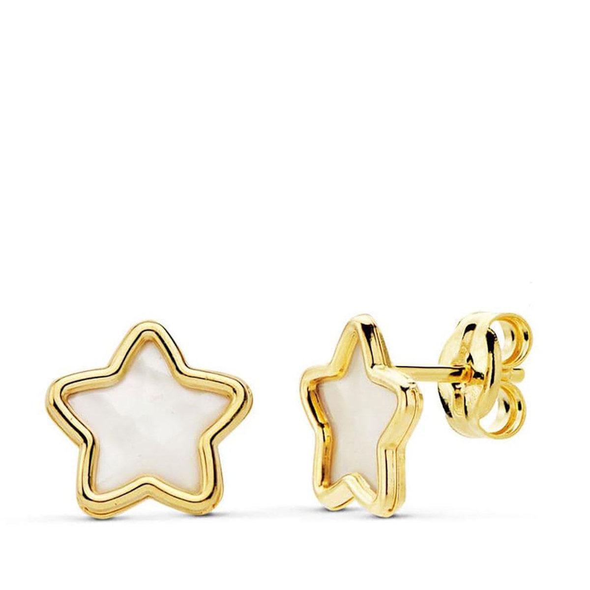 L'ATELIER D'AZUR Boucles d'Oreilles Or 18 Carats 750 Jaune et Nacre - Etoiles
