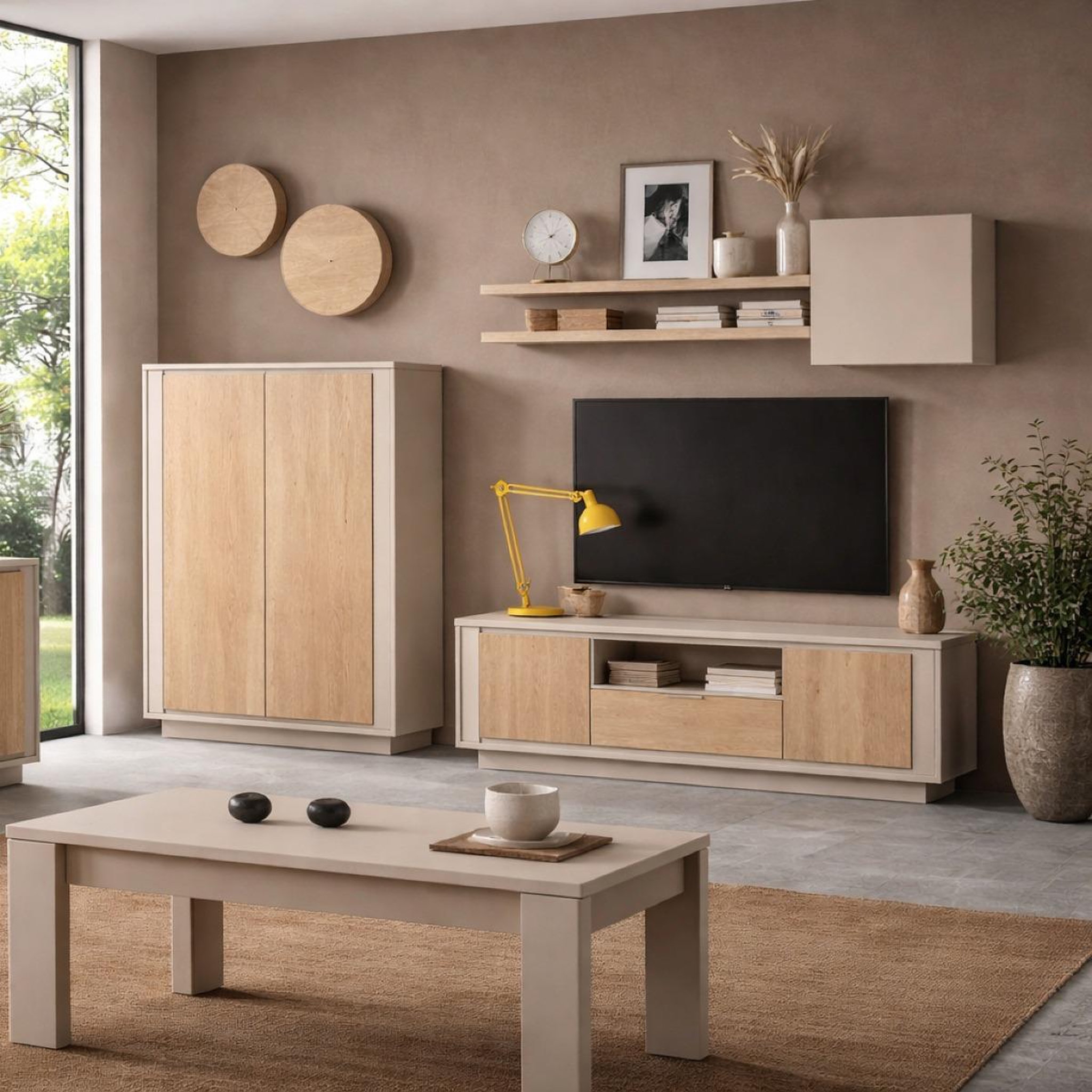 Voir la diapositive 5 : JLC KREATION Meuble tv contemporain 180cm beige et bois clair yori