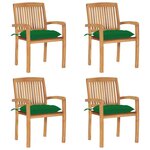 VIDAXL Chaises de jardin empilables avec coussins lot de 4 Teck solide