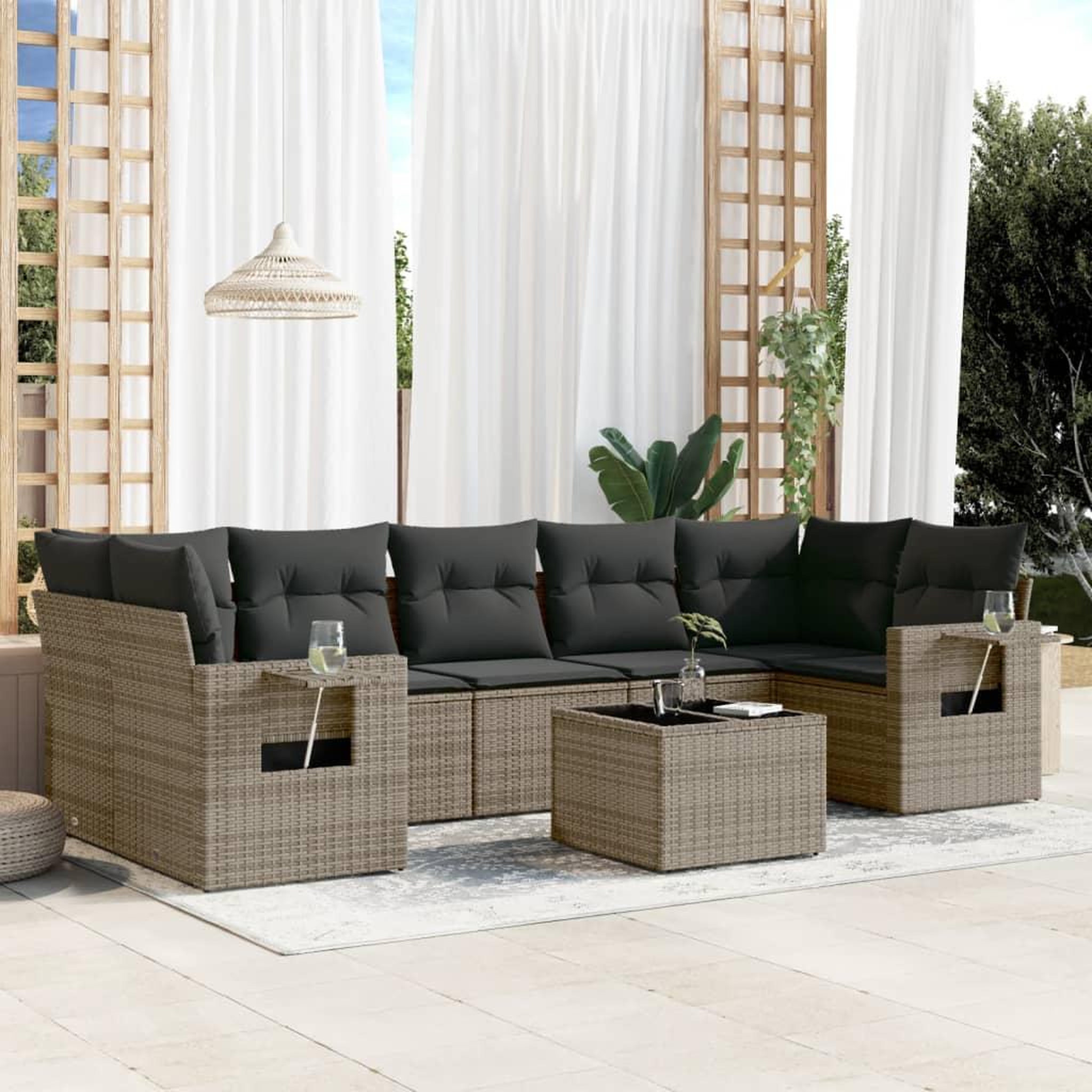 VIDAXL Salon de jardin 8 pcs avec coussins gris resine tressee