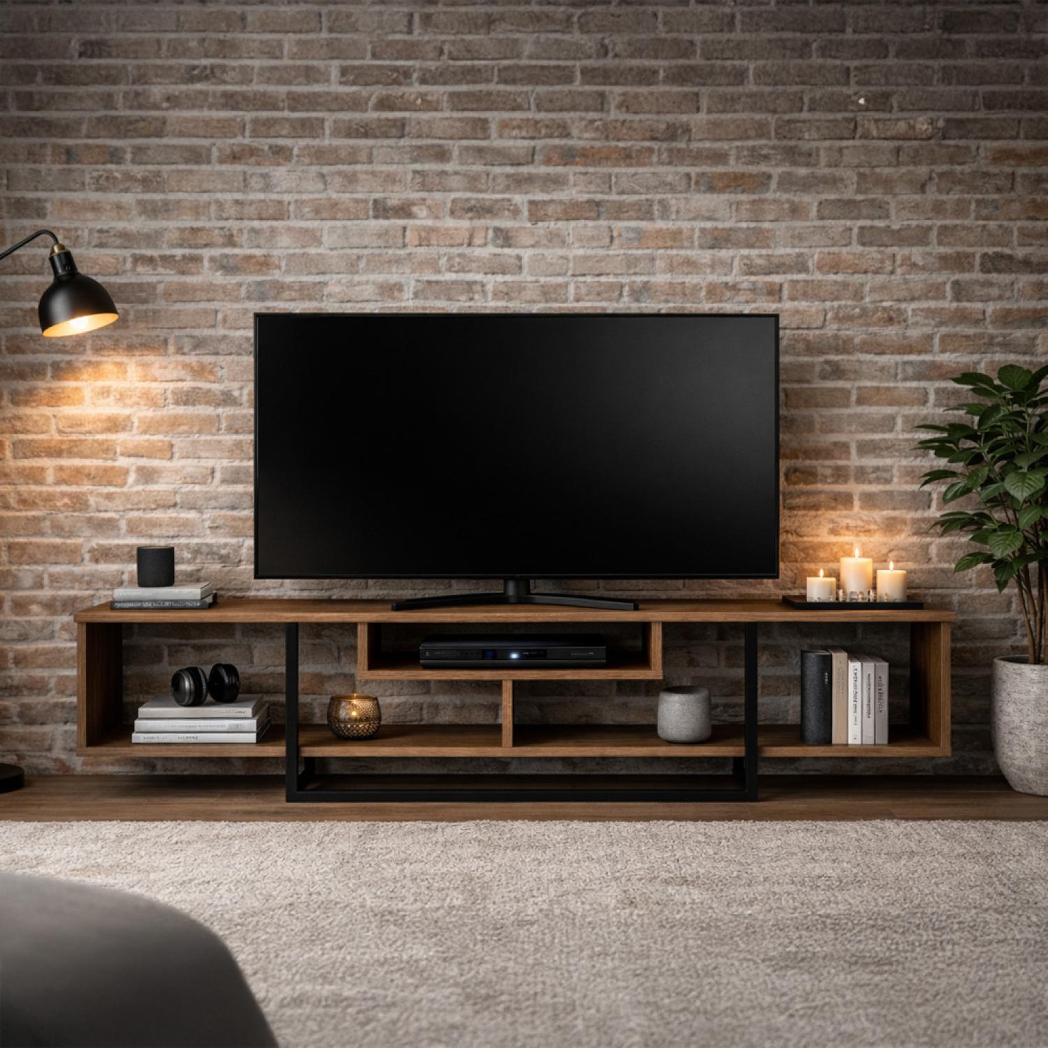 Voir la diapositive 3 : CONCEPT USINE Meuble tv design industriel noyer et noir avec rangements - 149 cm silo