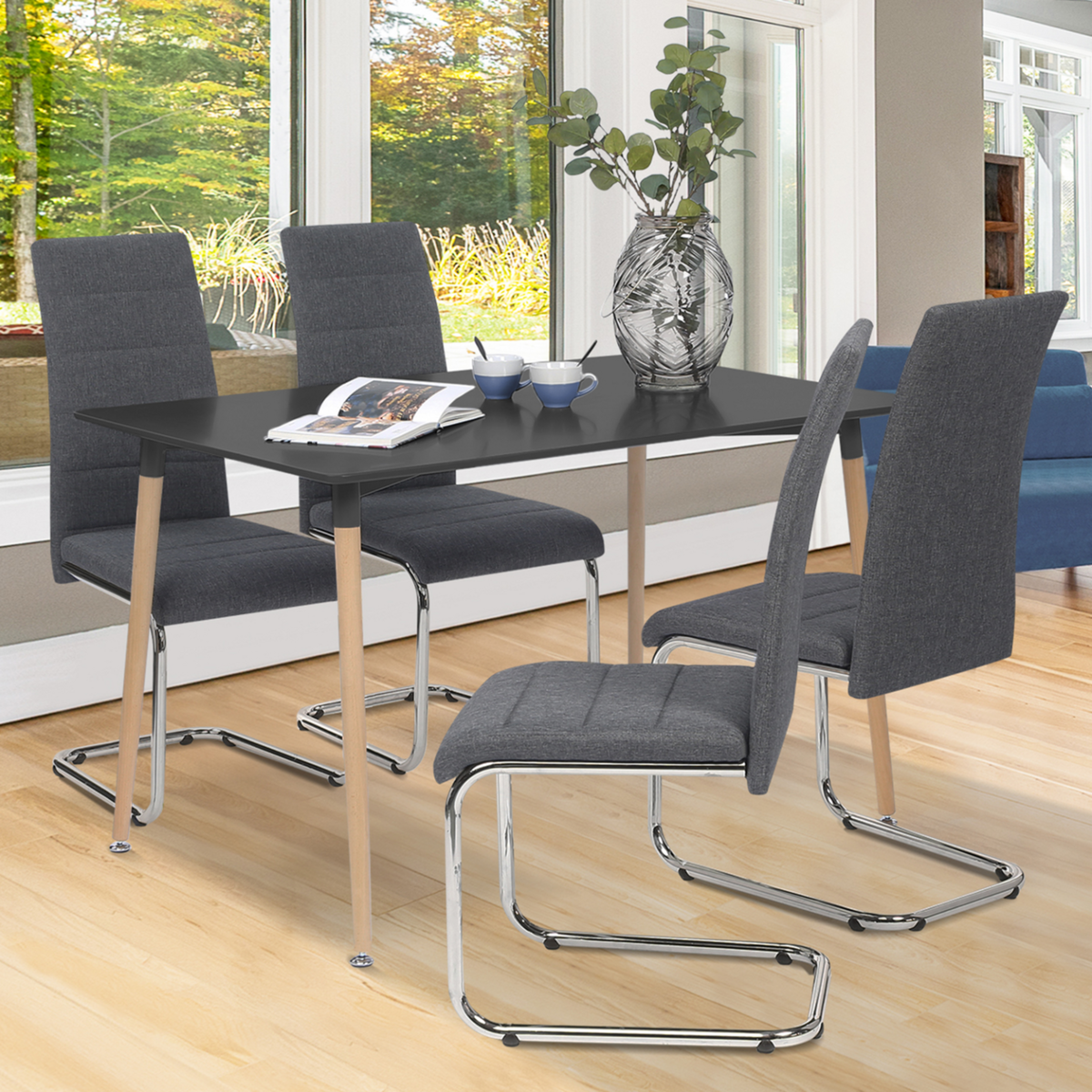 ID MARKET Lot de 4 chaises MIA en tissu gris anthracite pour salle à manger