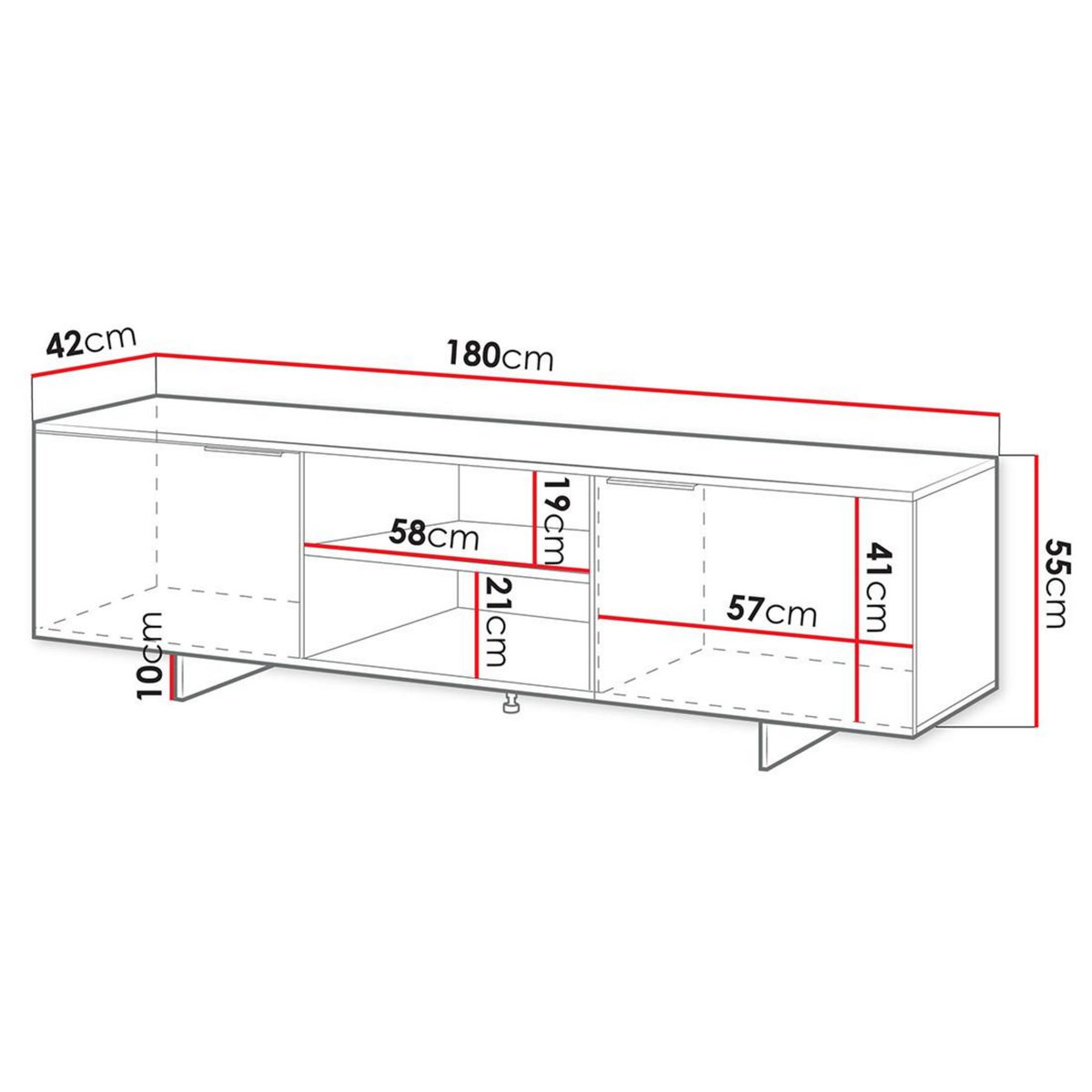 BEST MOBILIER Canterbury - meuble tv - beige - 2 portes et 2 tiroirs - 180 cm