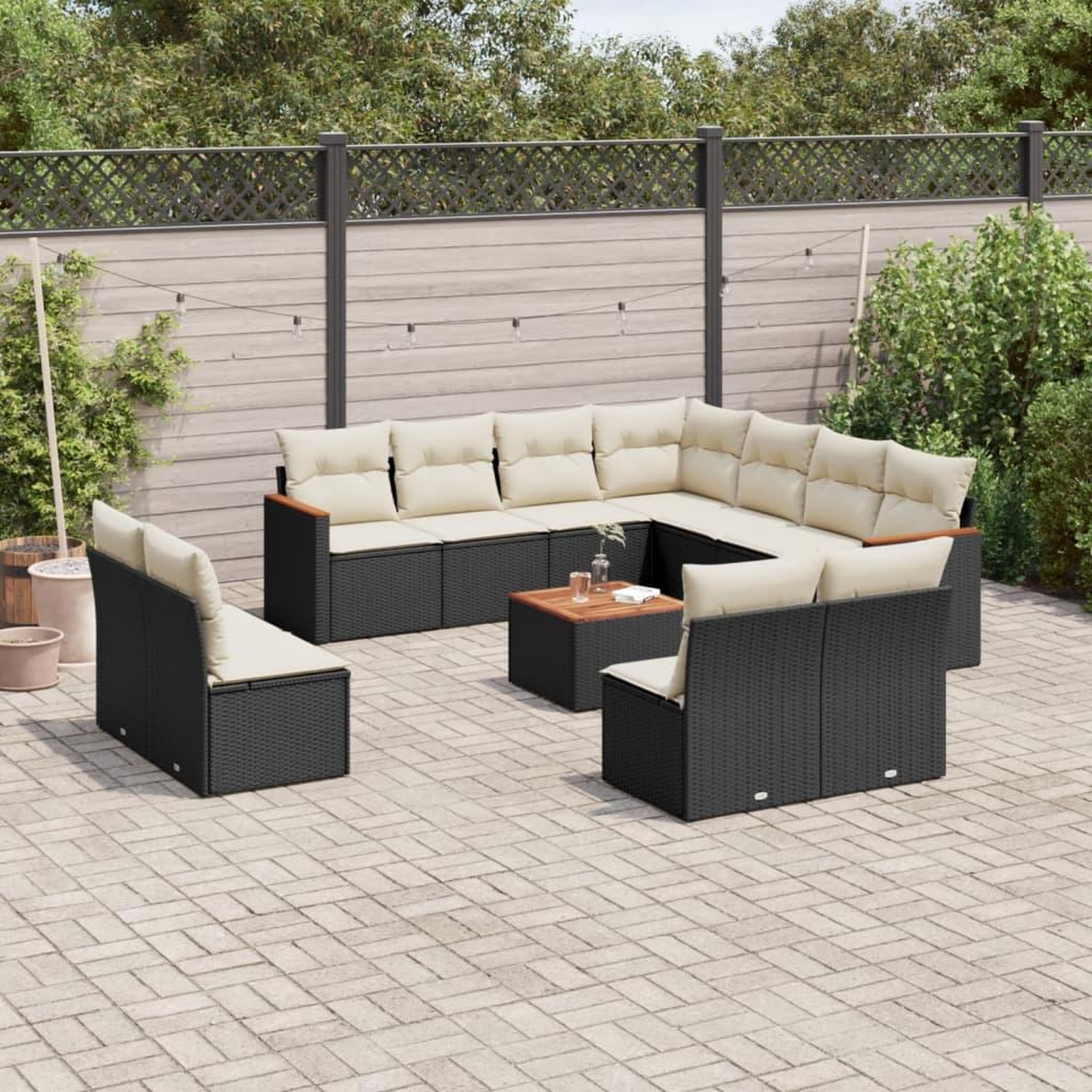VIDAXL Salon de jardin 12 pcs avec coussins noir resine tressee