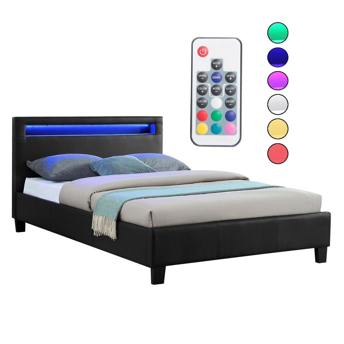 IDIMEX Lit LED simple MIIRANDO 120x190 cm, avec sommier, revêtement synthétique