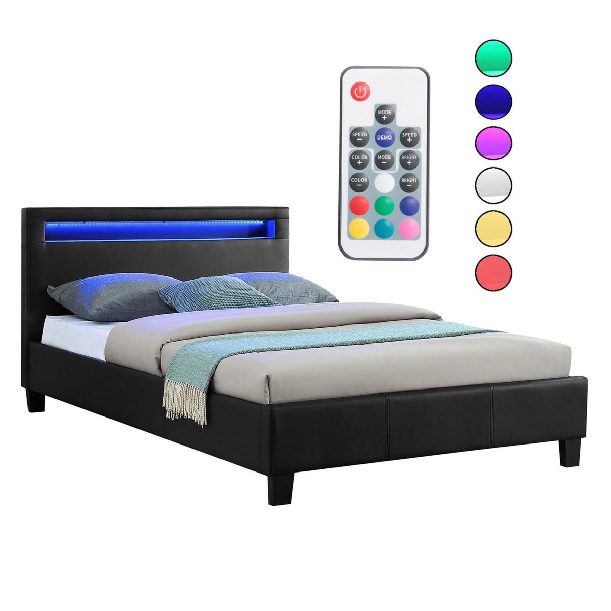 IDIMEX Lit LED simple MIIRANDO 120x190 cm, avec sommier, revêtement synthétique