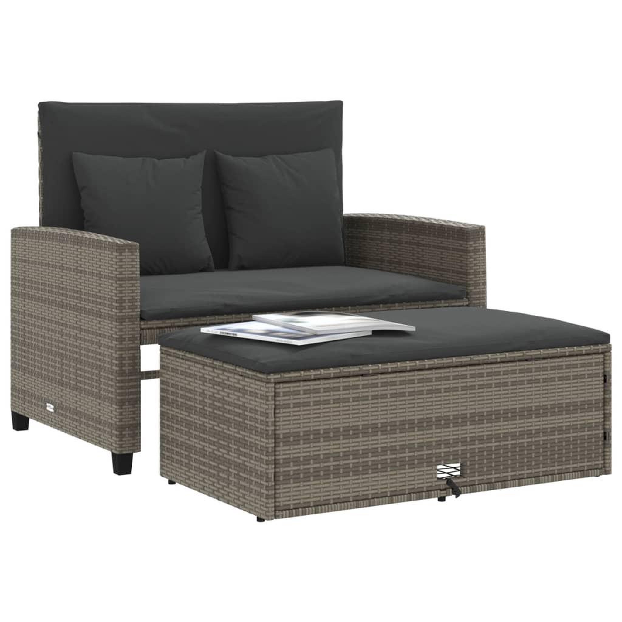 Voir la diapositive 4 : VIDAXL Canape de jardin 2 places avec coussins gris resine tressee