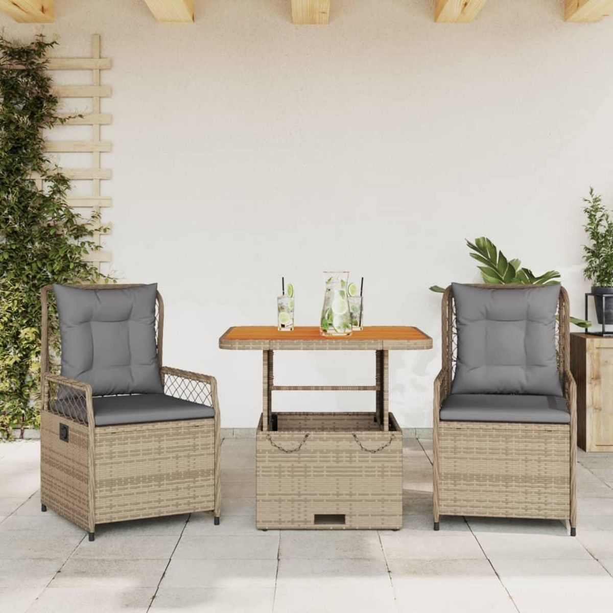 VIDAXL Ensemble a manger de jardin et coussins 3 pcs Beige poly rotin