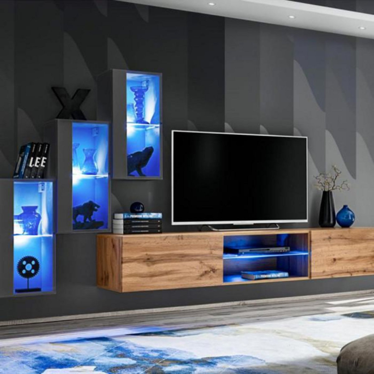 Paris Prix Ensemble Meuble TV  Switch XXII  210cm Gris & Naturel