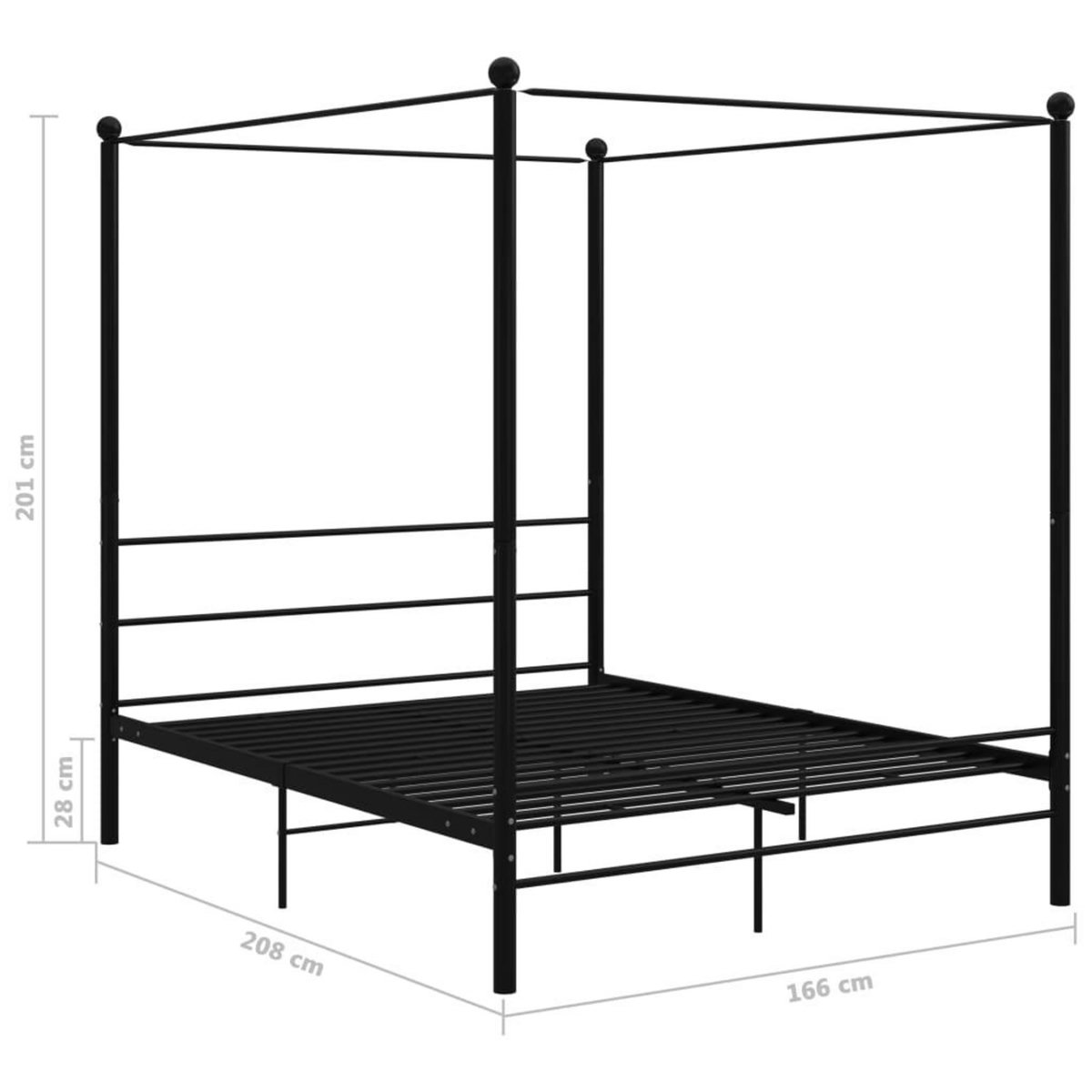 VIDAXL Cadre de lit a baldaquin sans matelas noir 160x200 cm metal