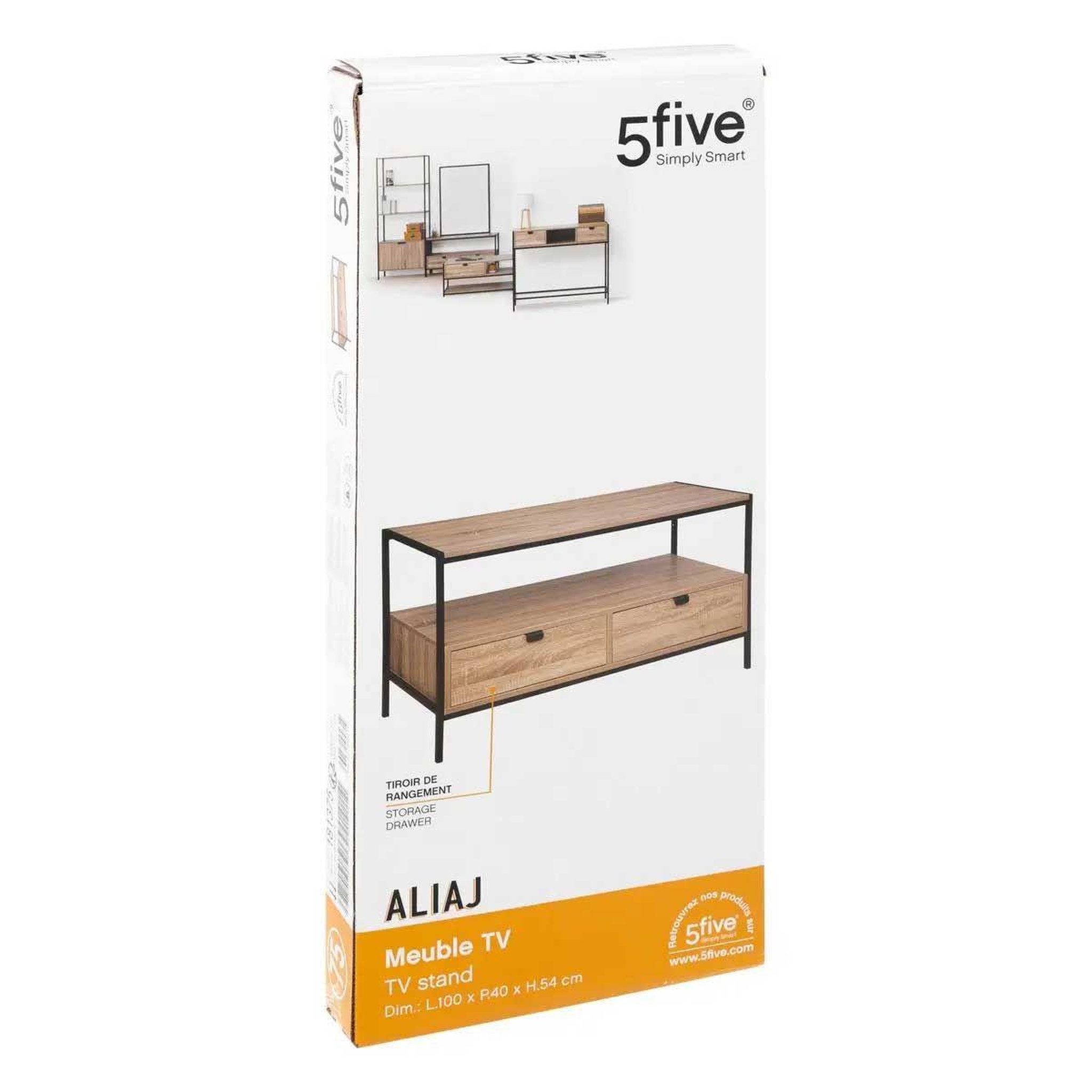 Voir la diapositive 5 : FIVE Meuble tv 2 tiroirs design  aliaj  100cm beige