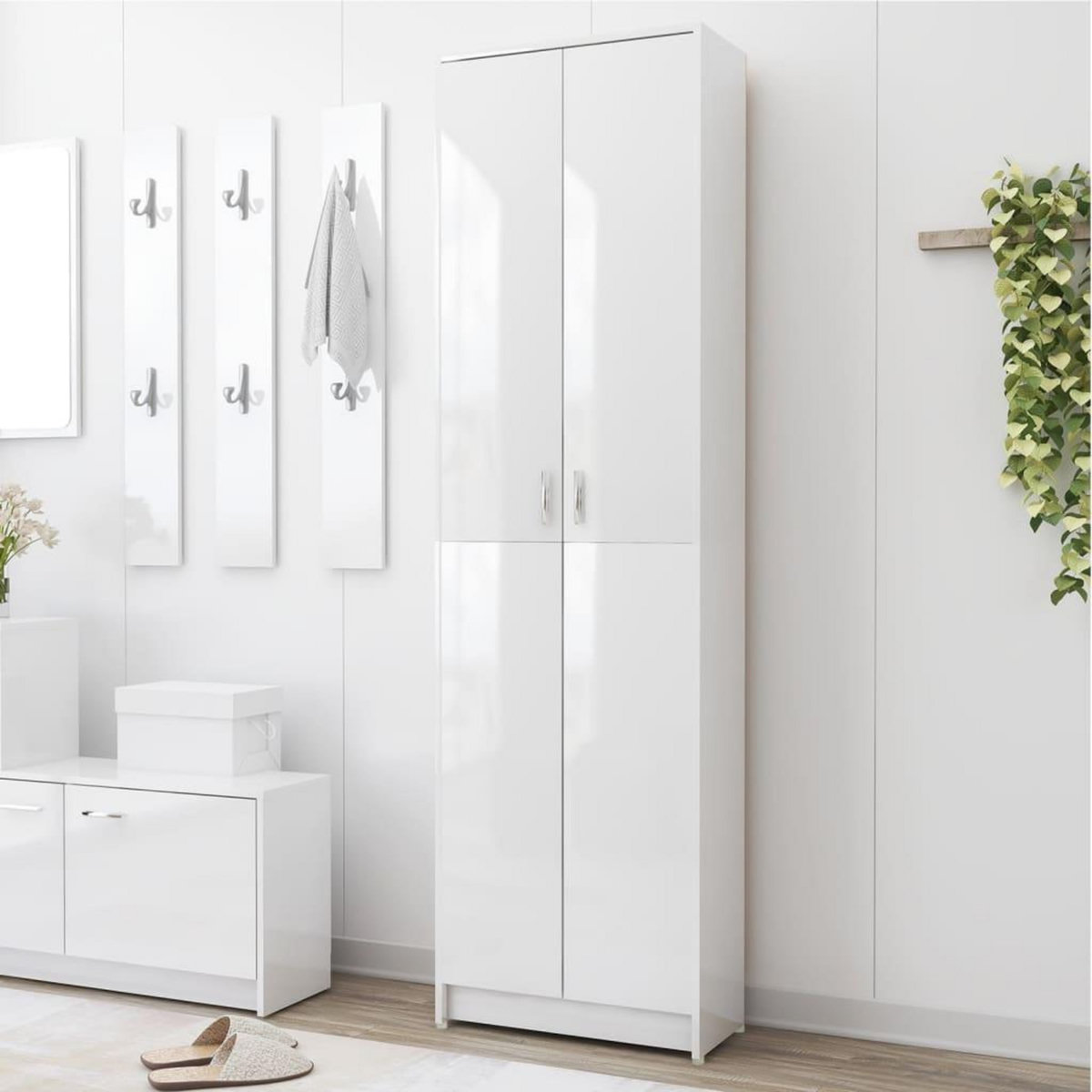 VIDAXL Garde-robe de couloir Blanc brillant Bois d'ingenierie