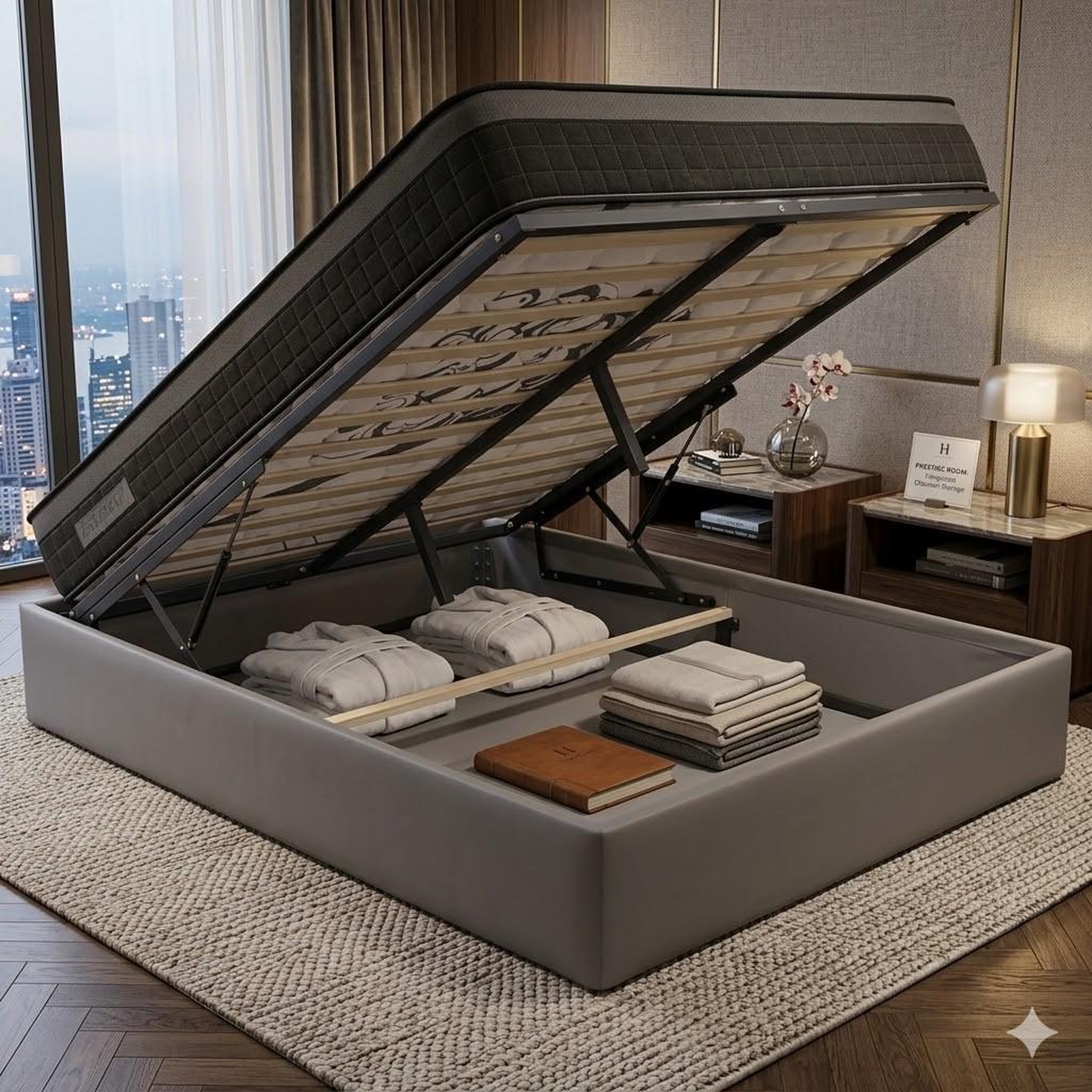 Voir la diapositive 1 : KING OF DREAMS Ensemble Lit Coffre et Matelas  Soutien Ferme 2 Faces