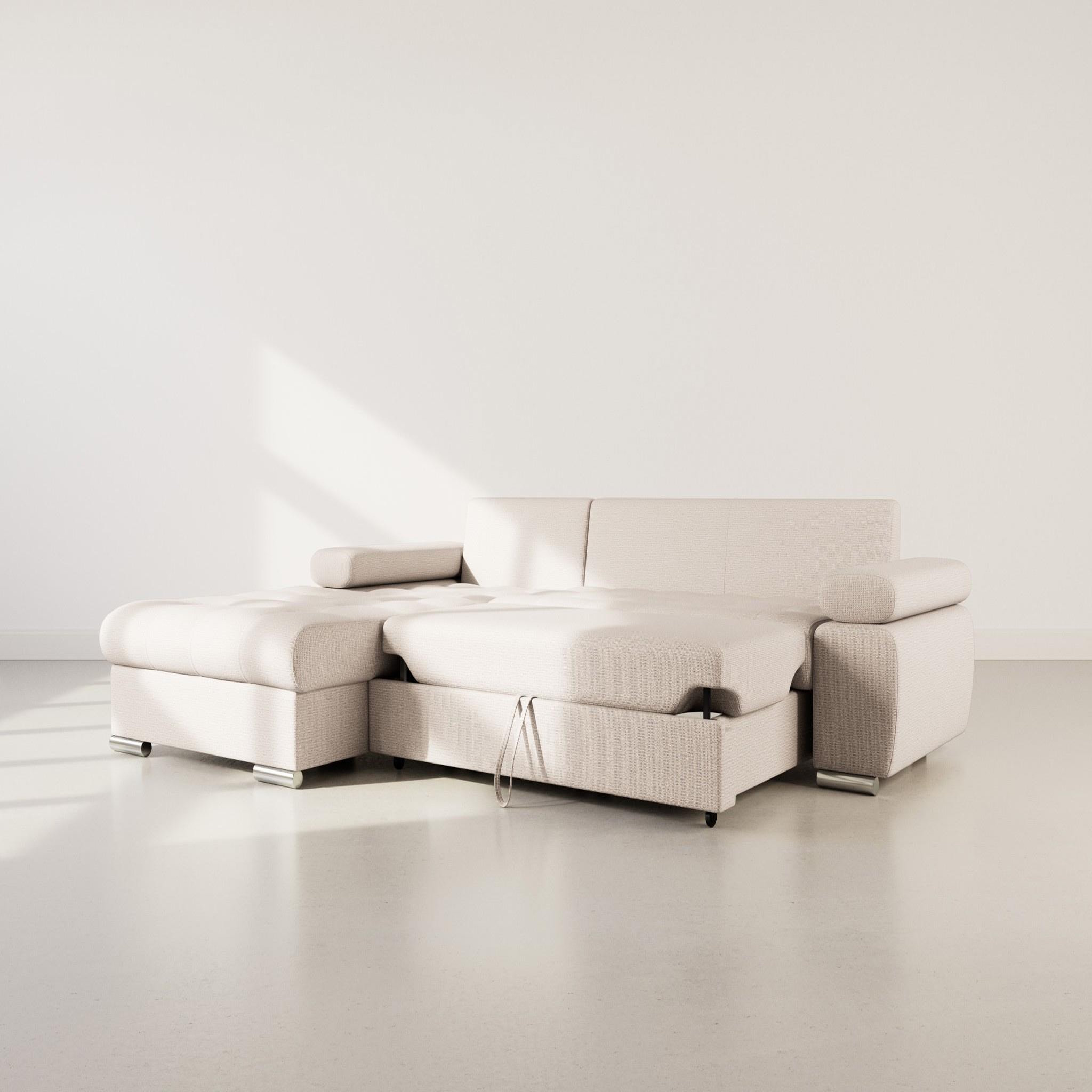 Voir la diapositive 2 : BEST MOBILIER Bianca - canapé d'angle gauche 4 places convertible avec coffre en tissu texturé