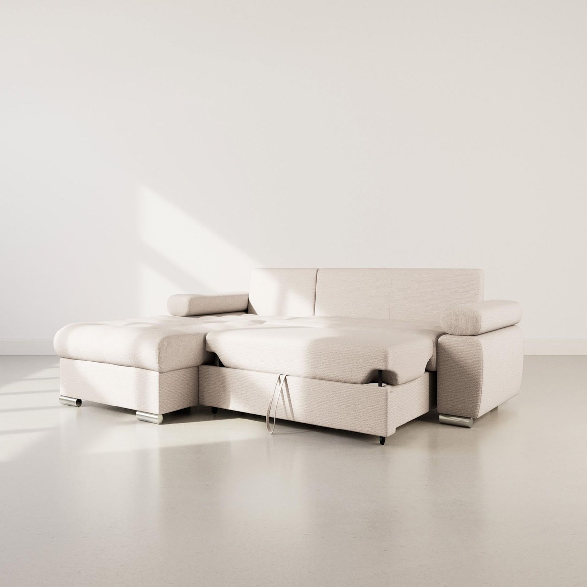 BEST MOBILIER Bianca - canapé d'angle gauche 4 places convertible avec coffre en tissu texturé