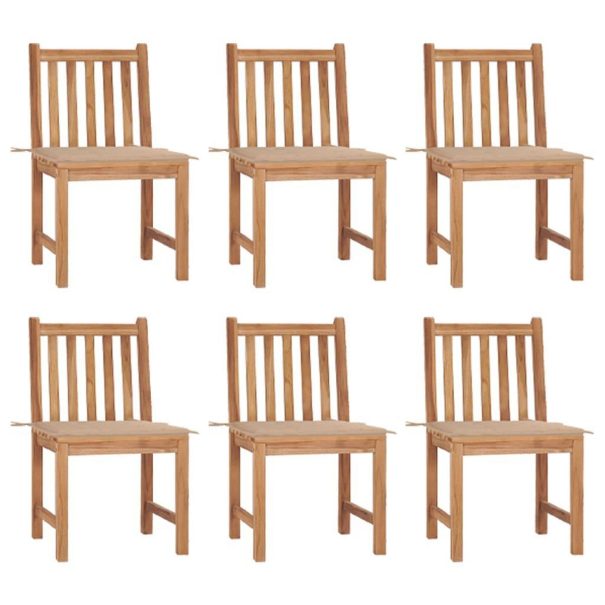 VIDAXL Chaises de jardin lot de 6 avec coussins Bois de teck massif