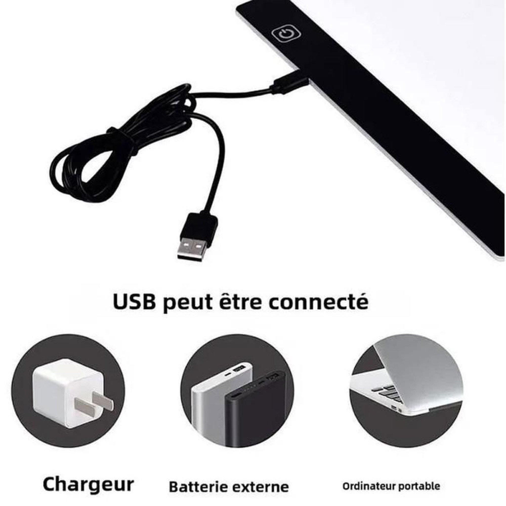 Voir la diapositive 5 : Tablette lumineuse LED A4 portable, planche à dessin à intensité réglable tactile 3 niveaux, décalque, croquis, calligraphie