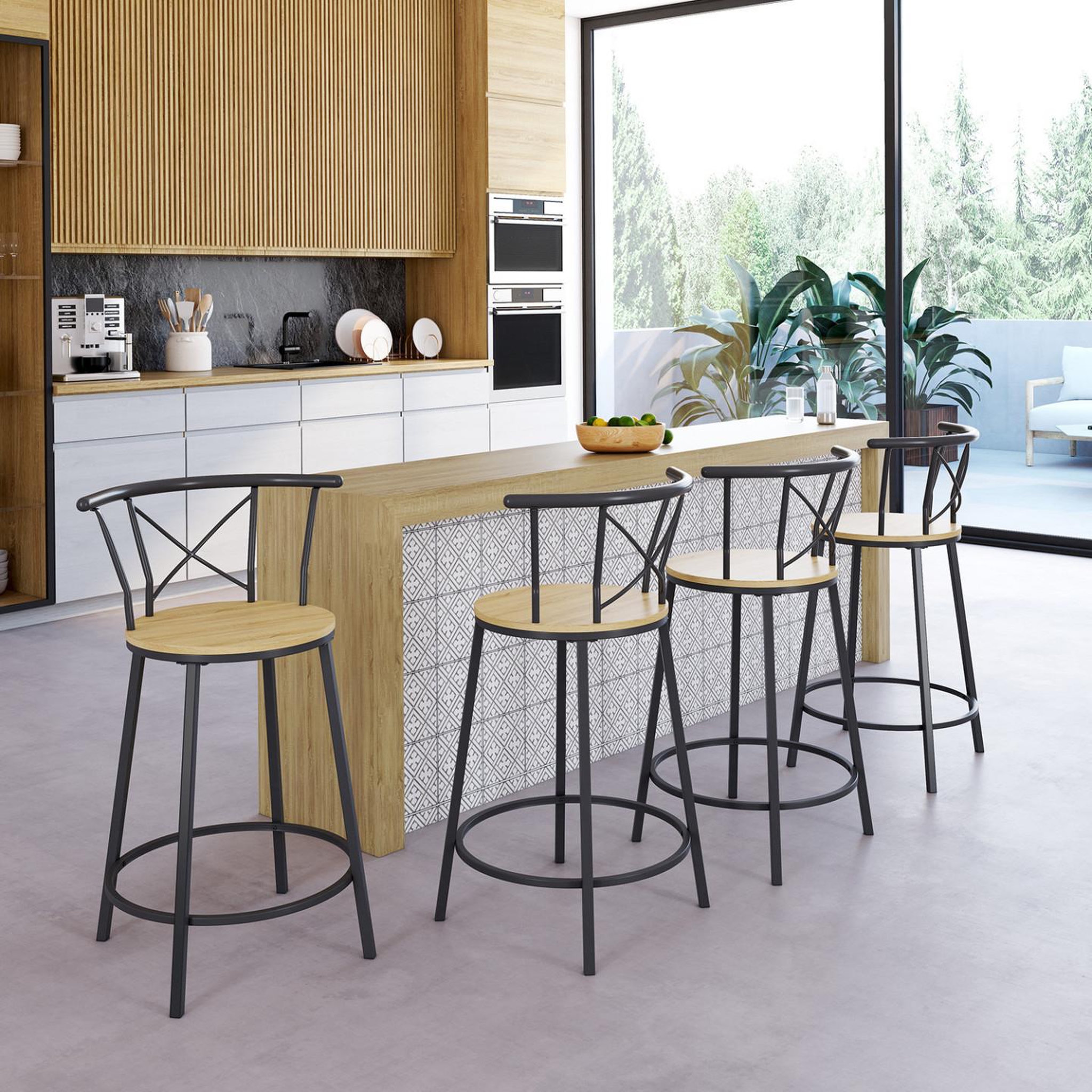 Voir la diapositive 2 : ID MARKET Lot de 4 tabourets de bar bistrot detroit avec dossier arrondis design industriel