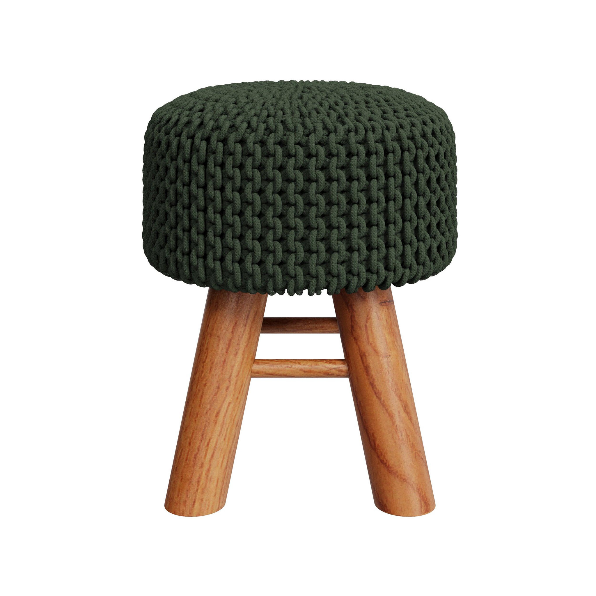 Voir la diapositive 5 : MAISON PAVANE Petit tabouret tricot en coton vert kaki-lisa