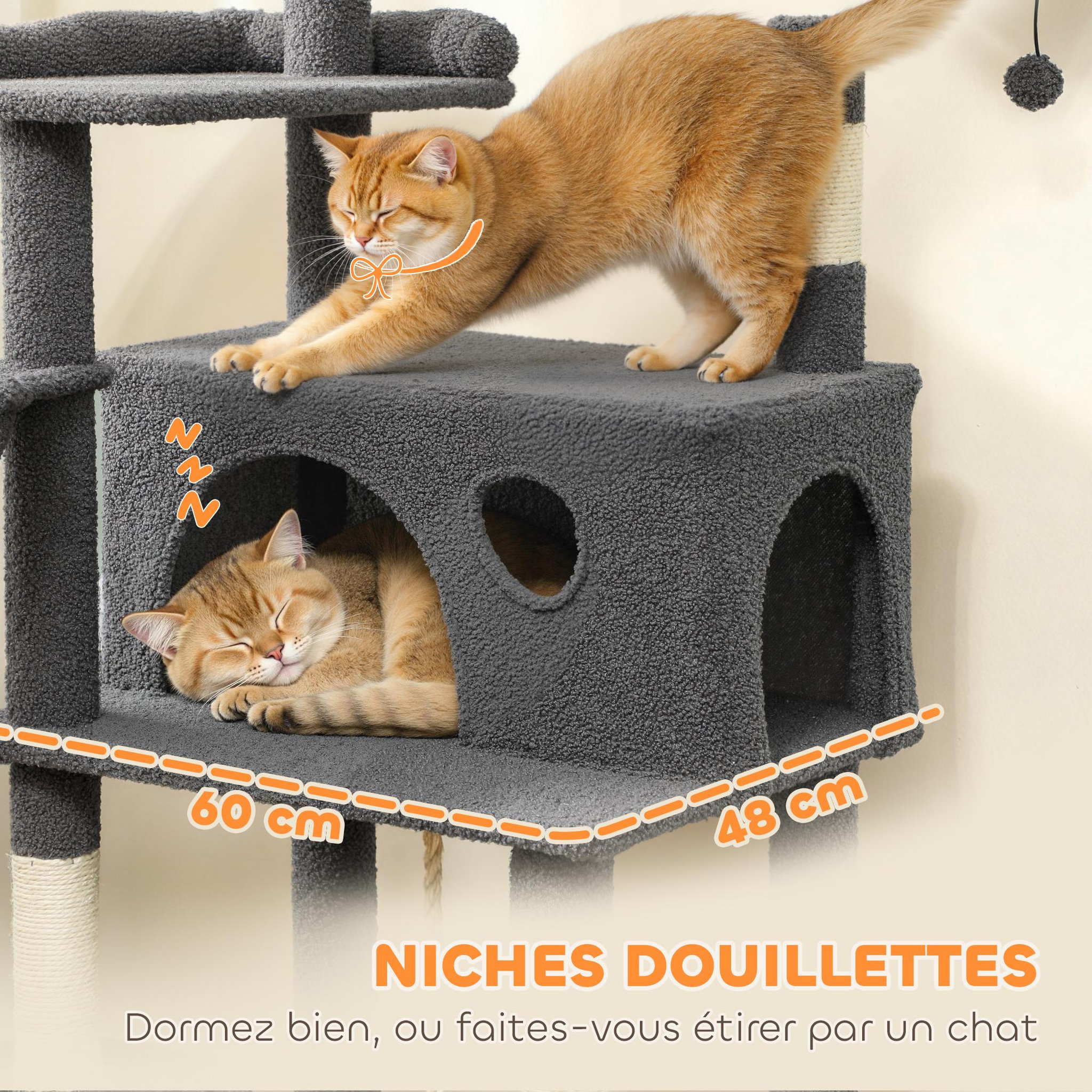Voir la diapositive 5 : PAWHUT Arbre à chat grande taille h.174cm plateformes hamacs jouets griffoirs grattoirs peluche gris