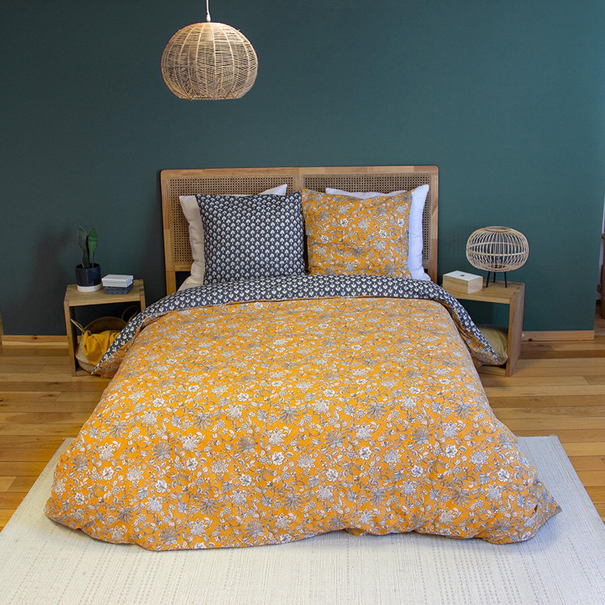 Home collection Parure housse de couette 100 % coton 52 fils aschwini. Coloris disponibles : Jaune