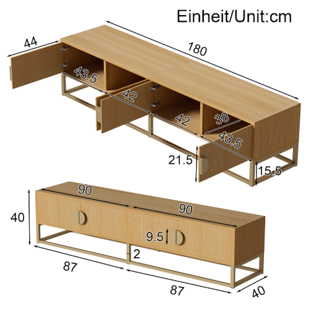 MERAX Meuble tv bois clair 180 cm mdf