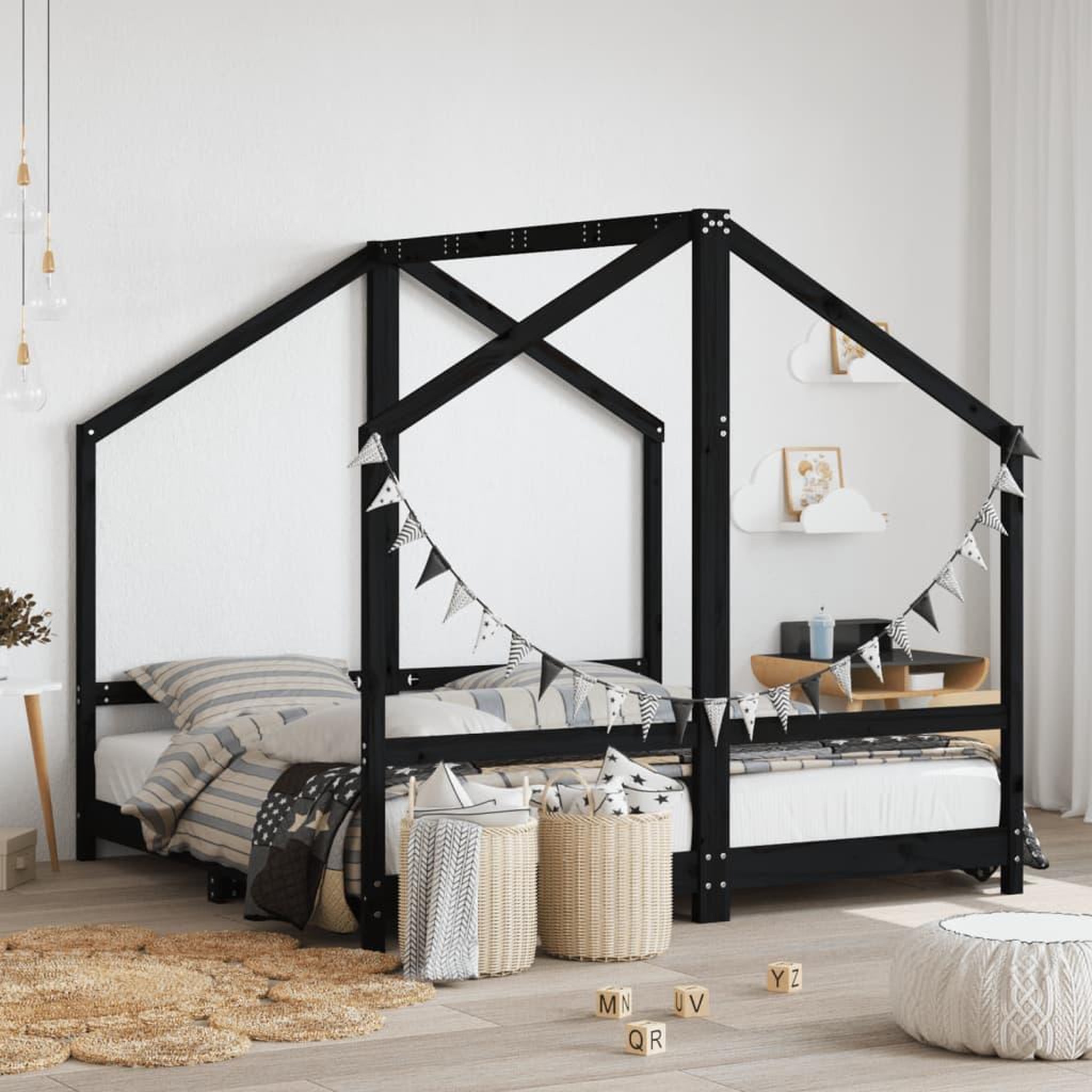 VIDAXL Cadre de lit pour enfant noir 2x(80x160) cm bois de pin massif