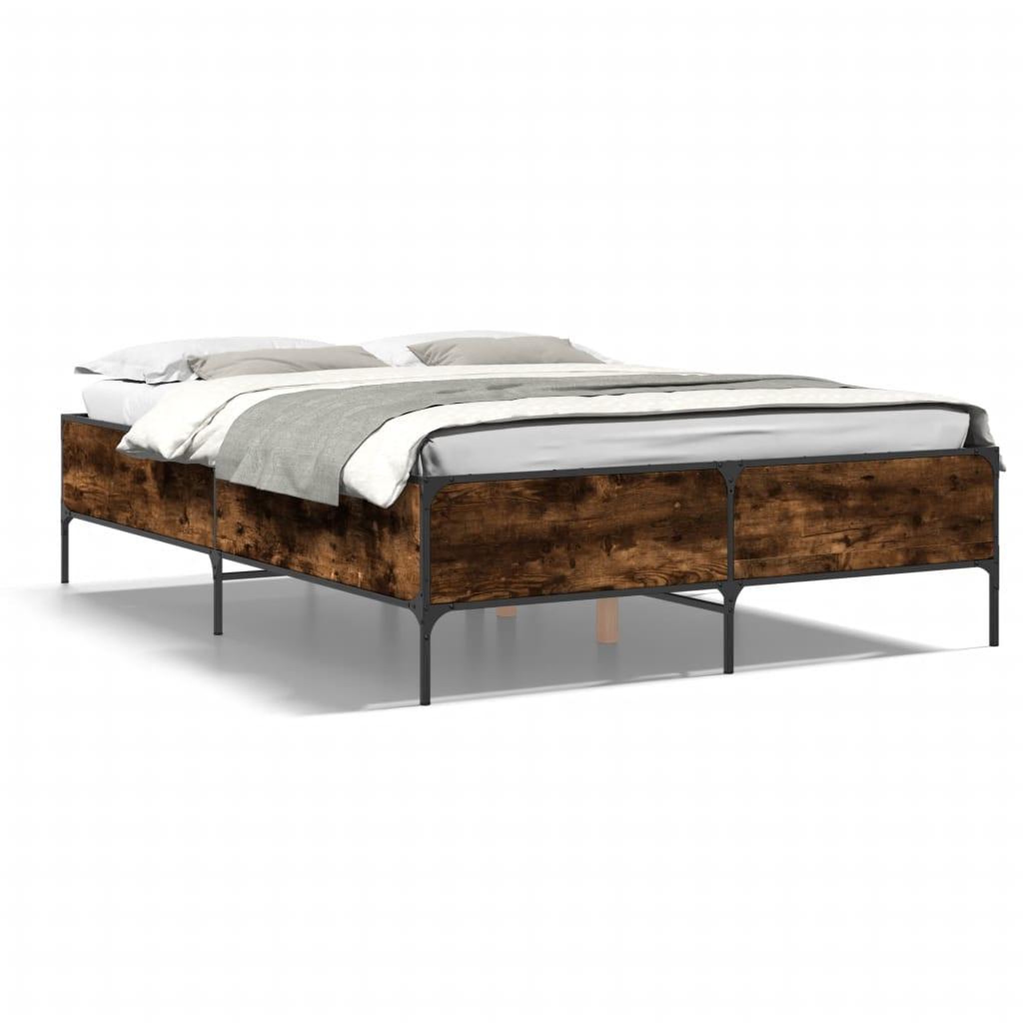 Voir la diapositive 2 : VIDAXL Cadre de lit sans matelas chene fume 140x200 cm