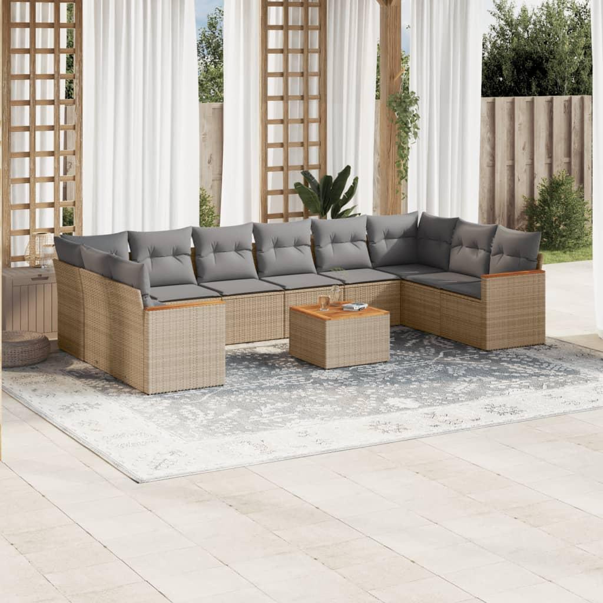 VIDAXL Salon de jardin 11 pcs avec coussins beige resine tressee