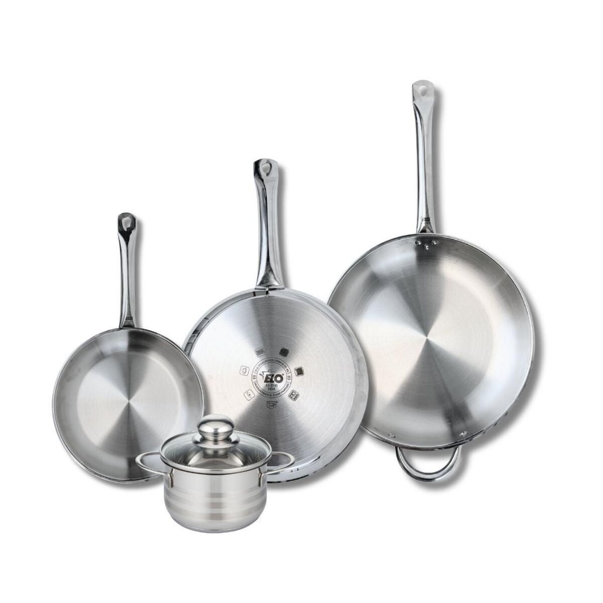 ELO Ensemble de 3 Poêles de cuisson 24, 28 et 32 cm et 1 faitout 14 cm Elo Profi Brillant