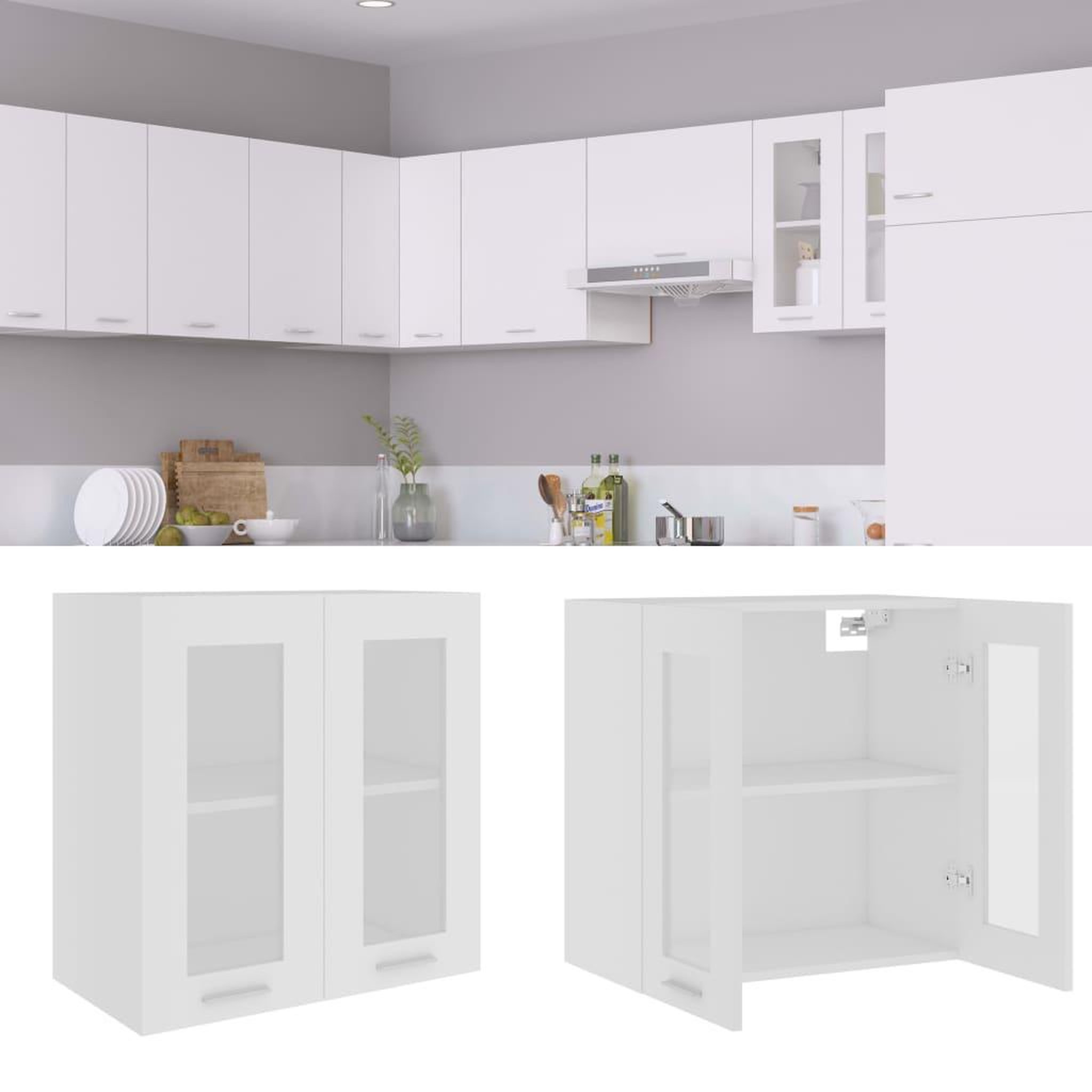 Voir la diapositive 1 : VIDAXL Armoire en verre suspendue Blanc 60x31x60 cm Bois ingenierie