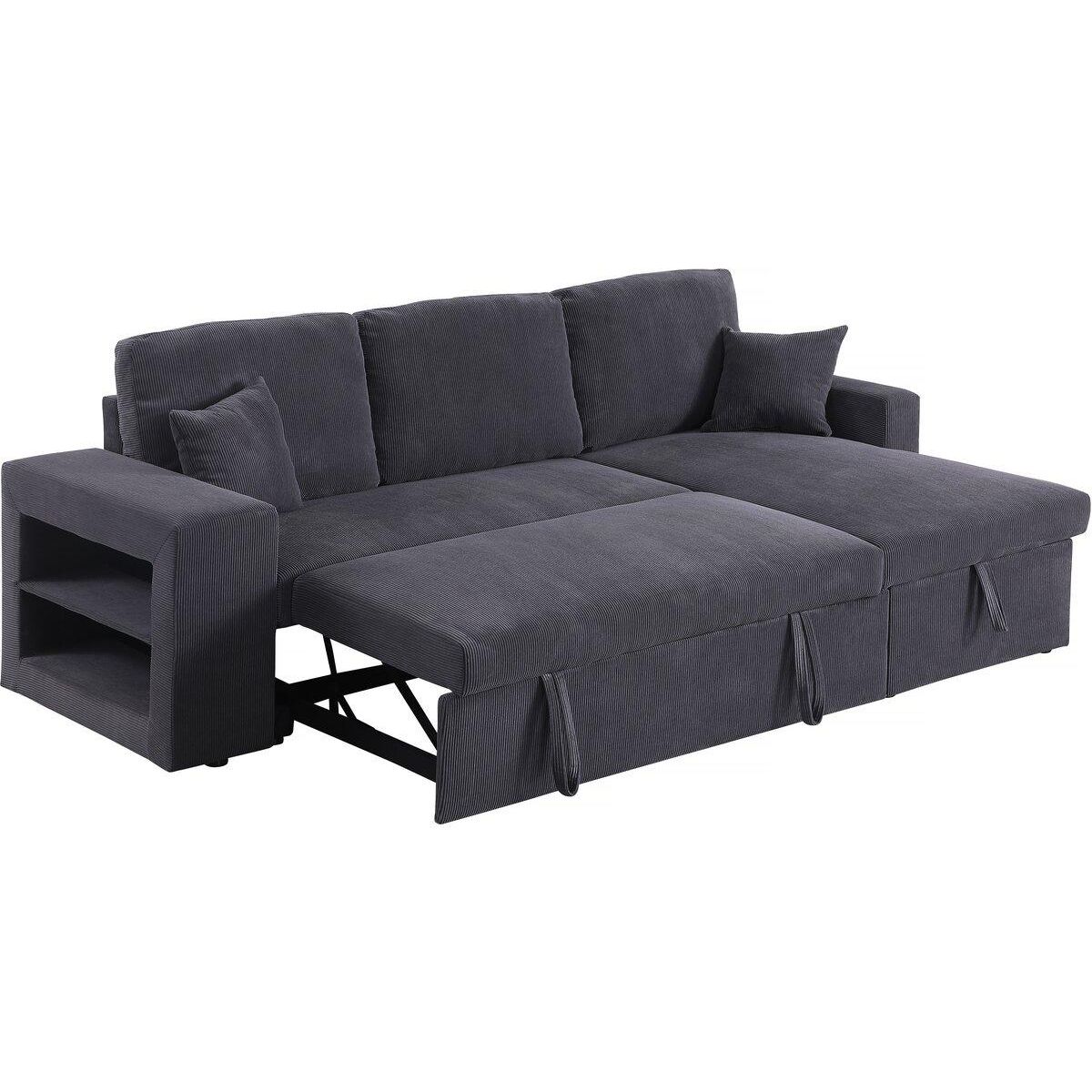Habitat et Jardin Canapé d'angle en velours côtelé convertible/réversible  Axel  - 3 places - Gris