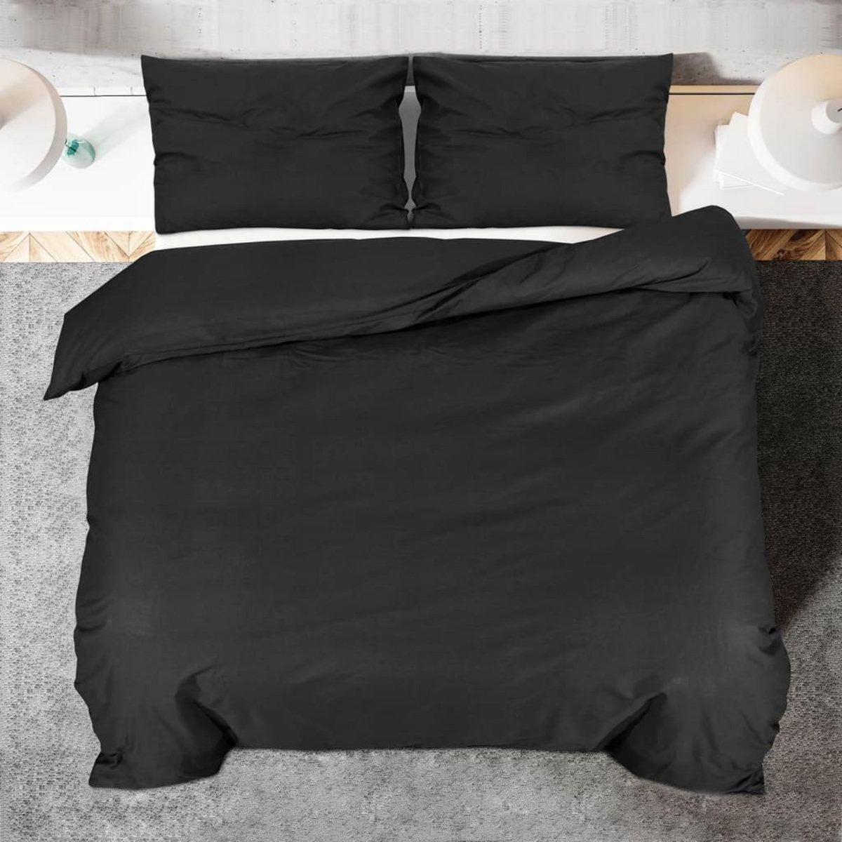 VIDAXL Ensemble de housse de couette Noir 135x200 cm Coton