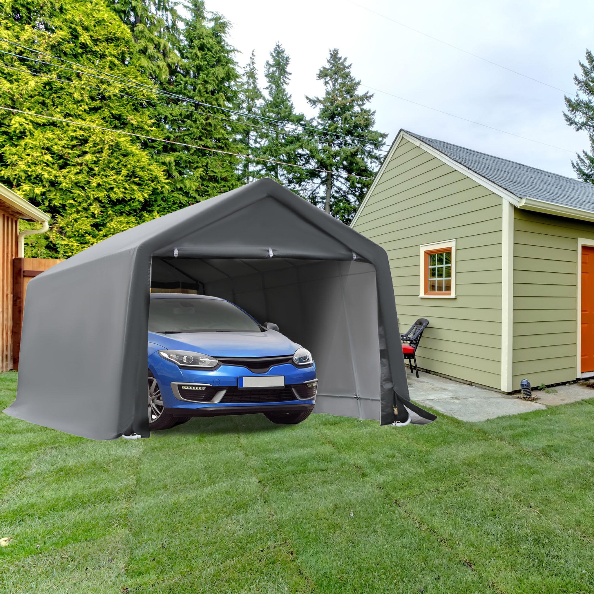 Voir la diapositive 2 : OUTSUNNY Tente garage carport dim. 6L x 3,6l x 2,75H m acier galvanisé robuste PE haute densité 195 g/m² imperméable anti-UV blanc gris