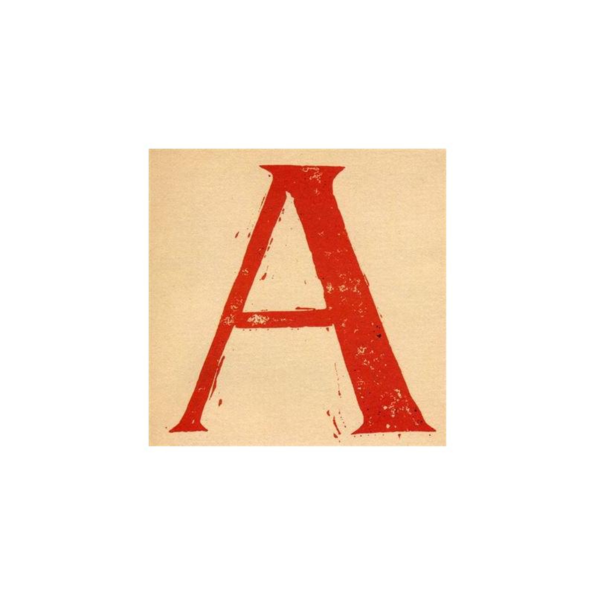 Affiche murale lettre a rouge texturée sur fond beige, motif typographique grand caractère, format