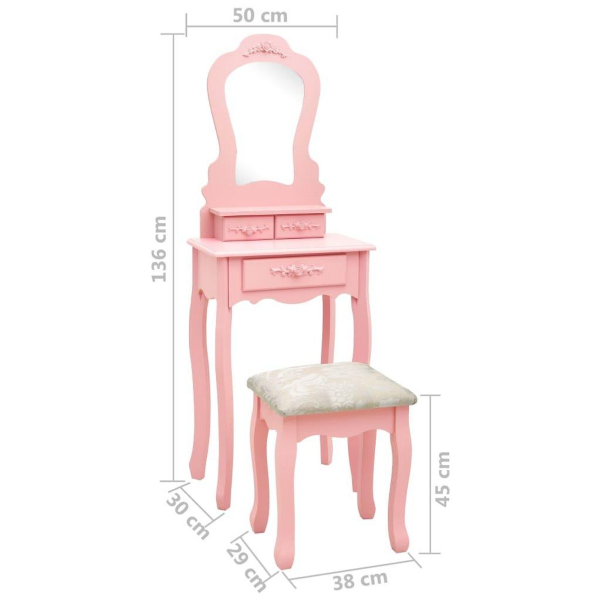 VIDAXL Ensemble de coiffeuse avec tabouret Rose 50x59x136 cm Paulownia
