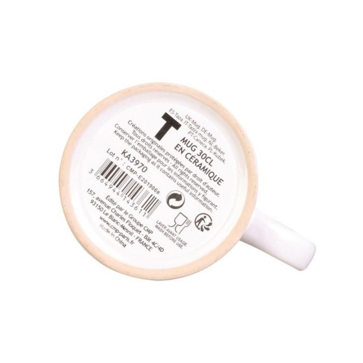 Paris Prix Mug en Céramique  Lettre T  30cl Noir & Blanc