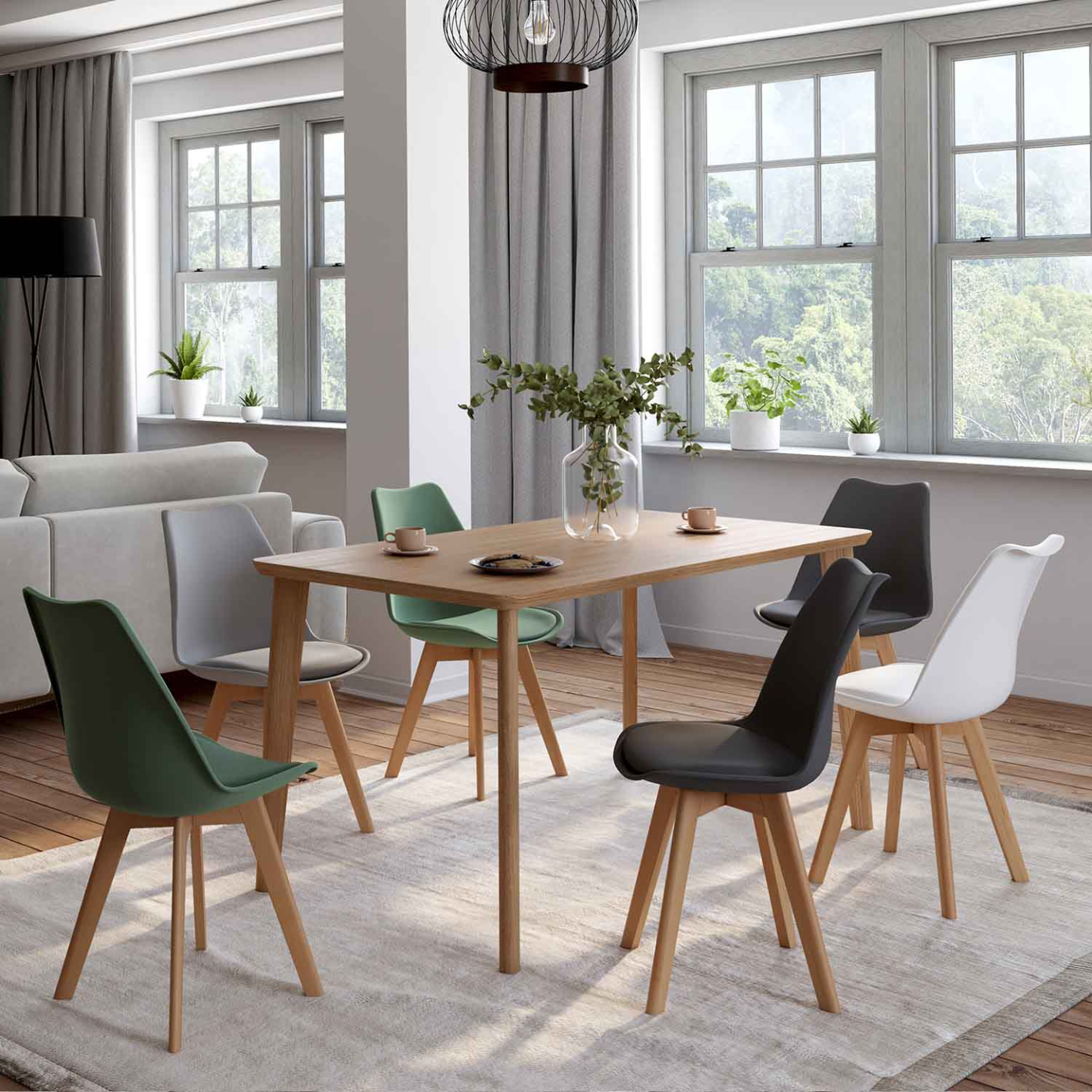 Voir la diapositive 2 : ID MARKET Lot de 6 scandinaves sara mix color blanc, gris clair, gris foncé x2, vert x2