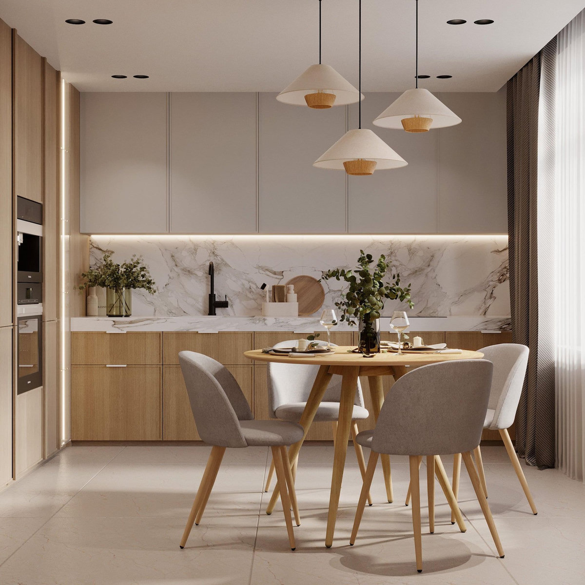 Rendez vous déco Lot de 2 chaises en tissu bleu et pieds en métal effet bois - Cozy