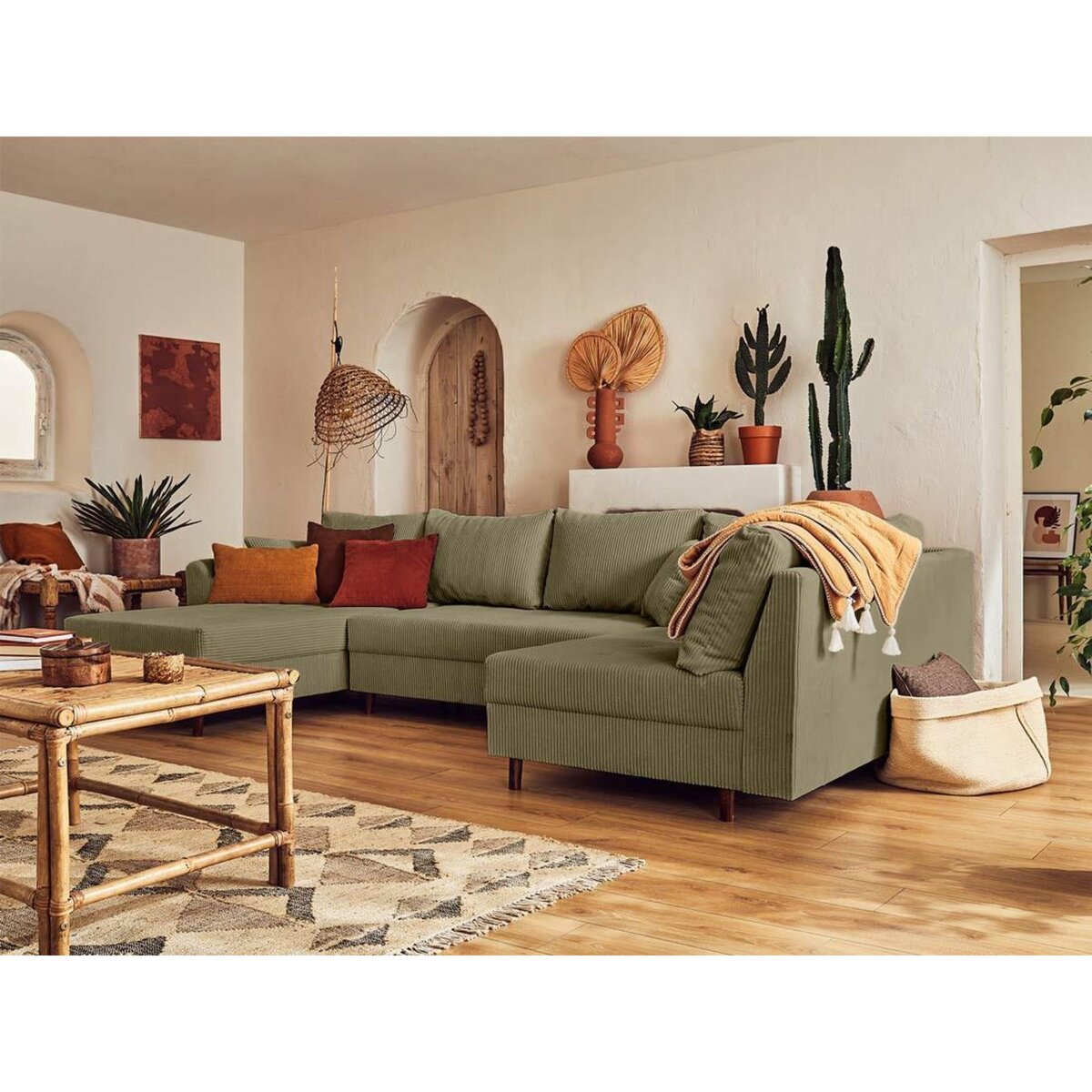 LISA DESIGN Rune - canapé panoramique d'angle droit - 7 places - en velours côtelé