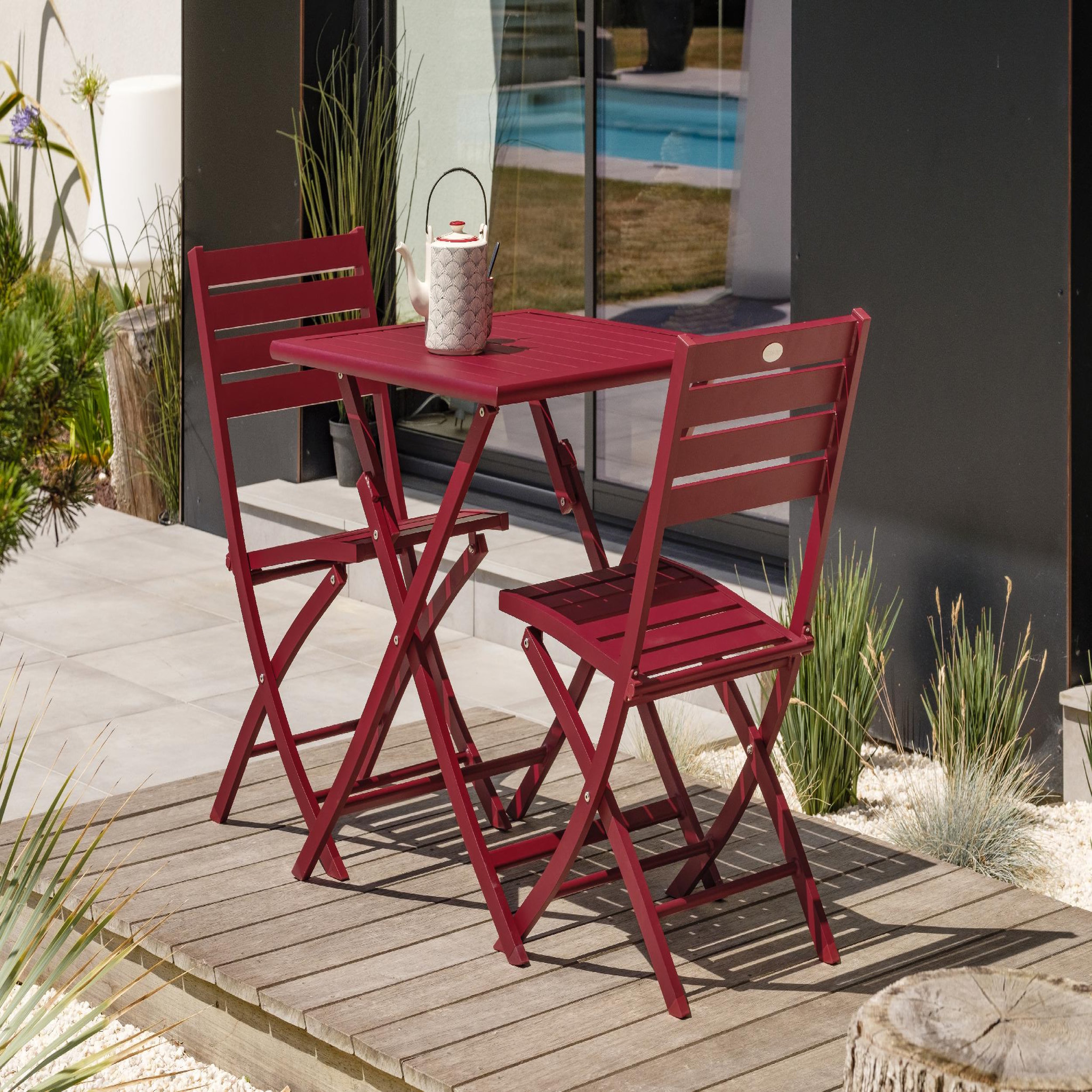 Voir la diapositive 3 : DCB GARDEN Ensemble repas de jardin carré en aluminium (2 places)