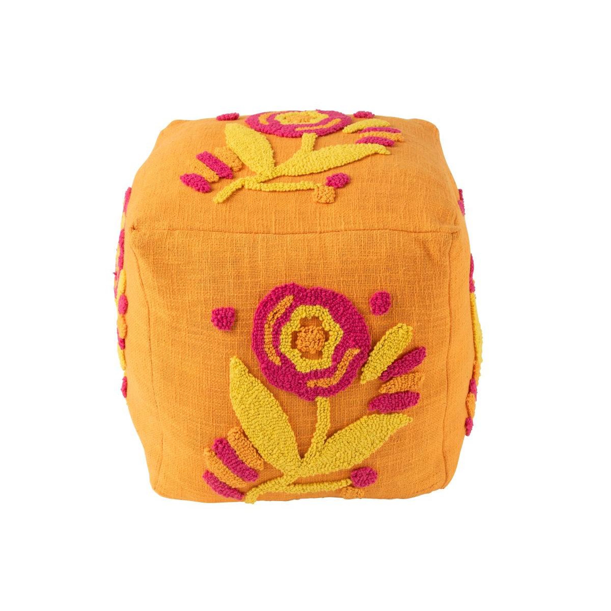 Voir la diapositive 2 : J-LINE Pouf fleur en coton  levi  40cm orange