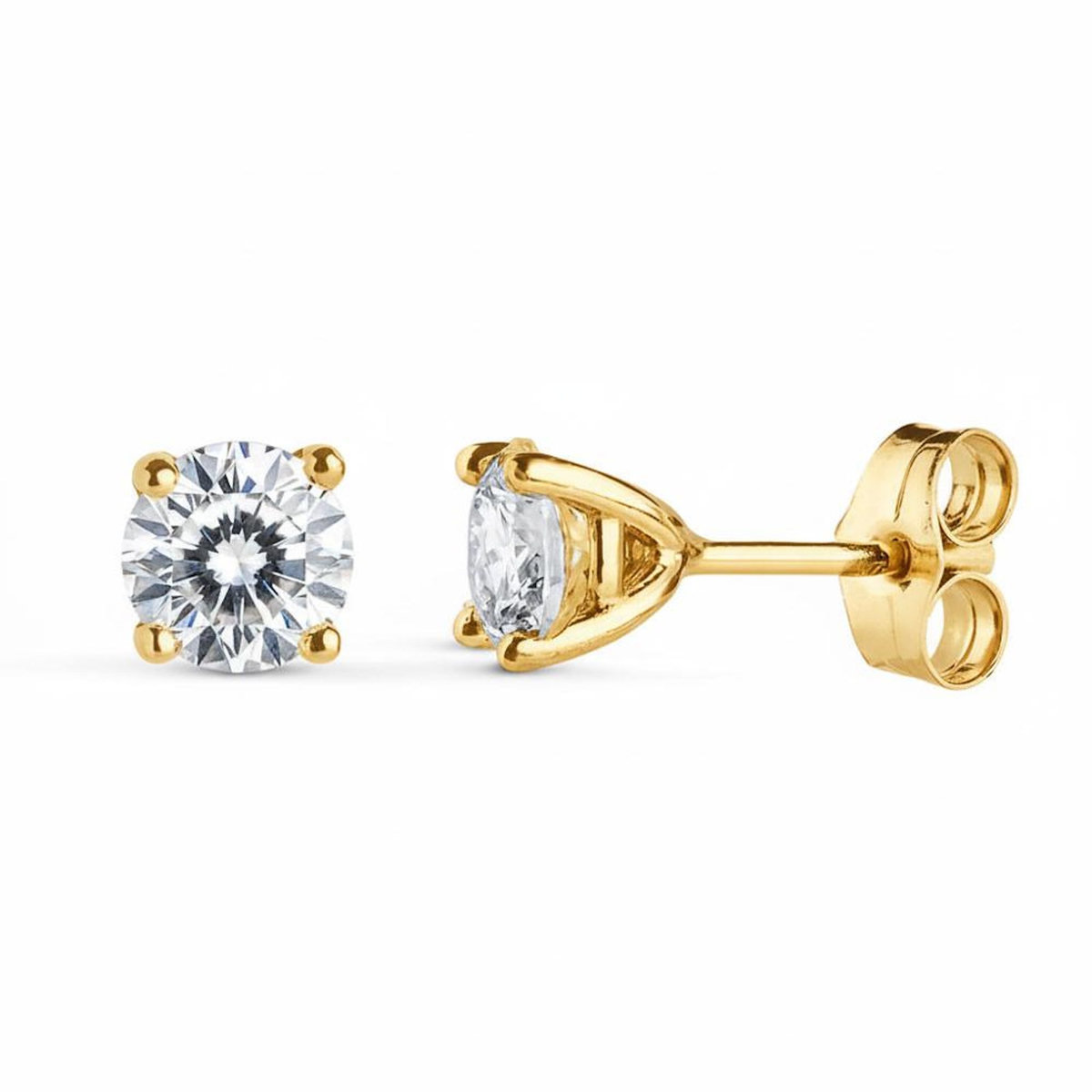 L'ATELIER D'AZUR Boucles d'Oreilles Puces Solitaires Diamants de Synthèse 1 Carat - Or 18 Carats 750 Jaune